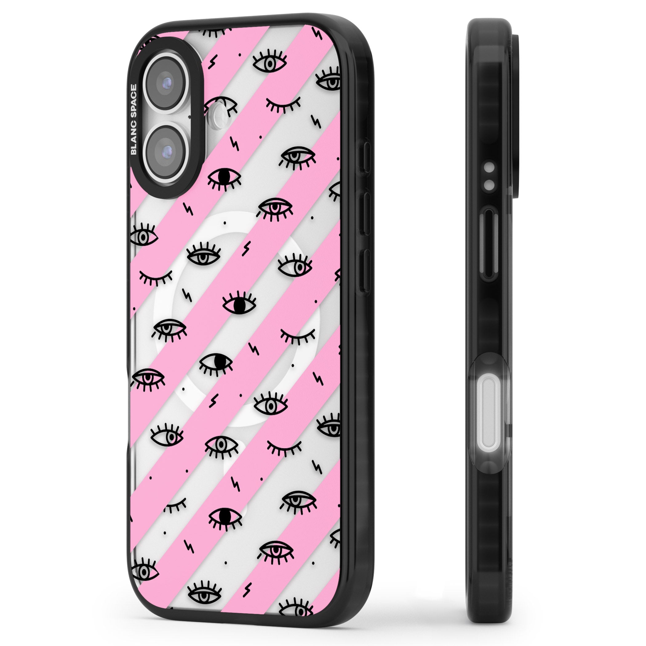 Pink Stripe Eyes iPhone 17 Impact Pro Black Phone Case Side Profile