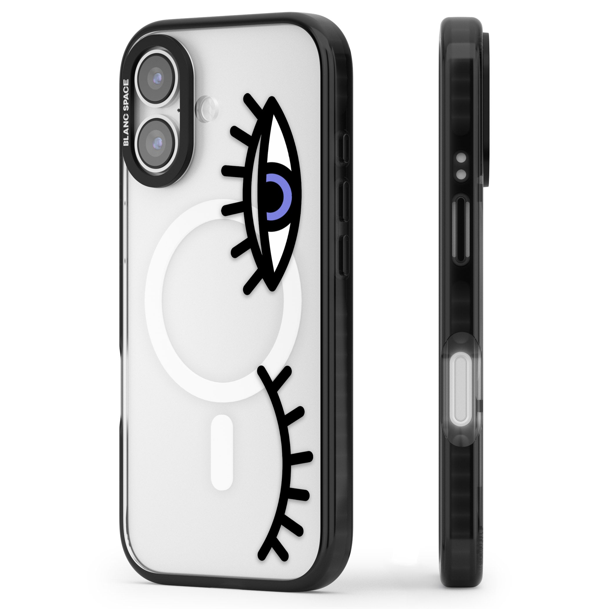 Winking Eyes Transparent Pattern iPhone 17 Impact Pro Black Phone Case Side Profile