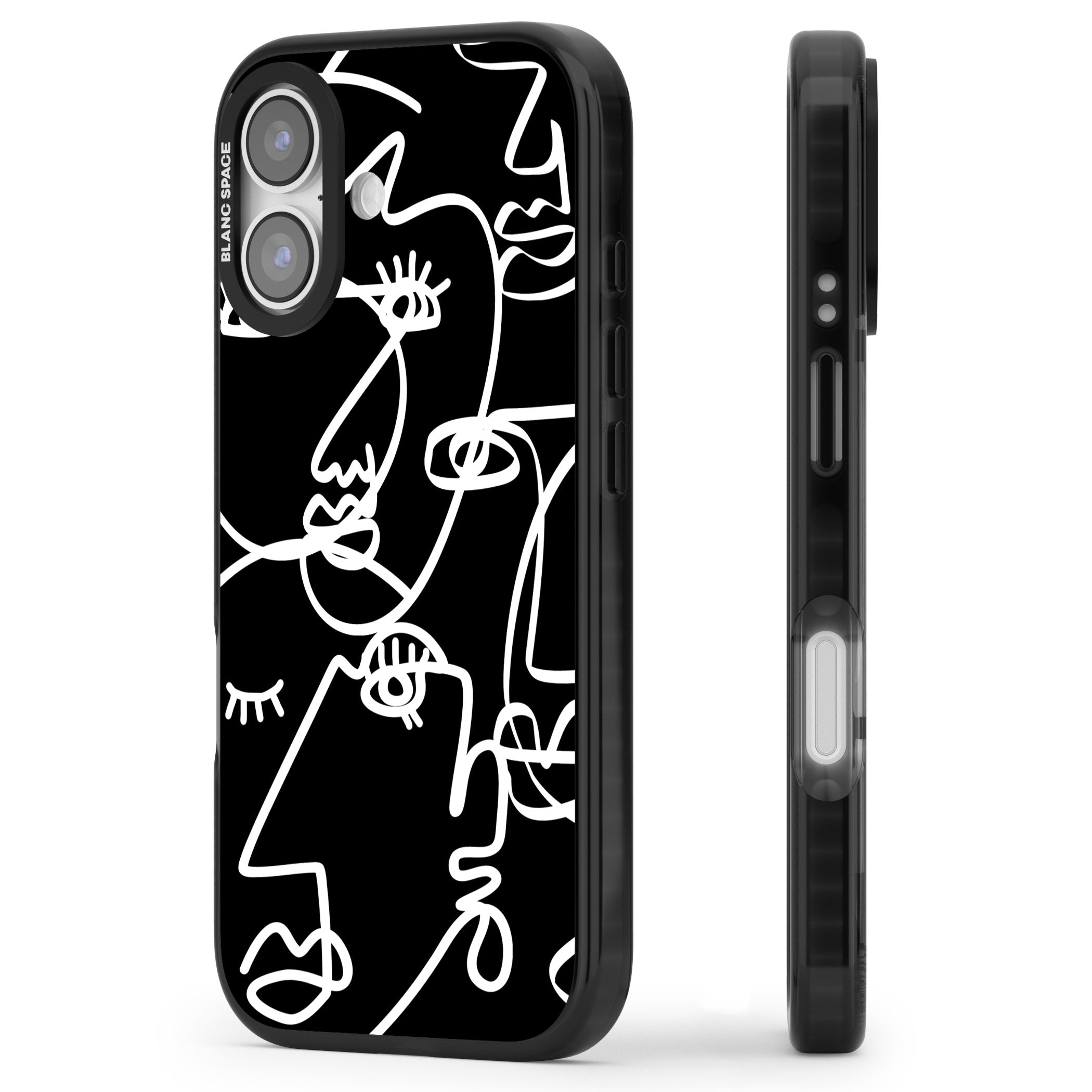 Abstract Line Art White Black iPhone 17 Impact Pro Black Phone Case Side Profile