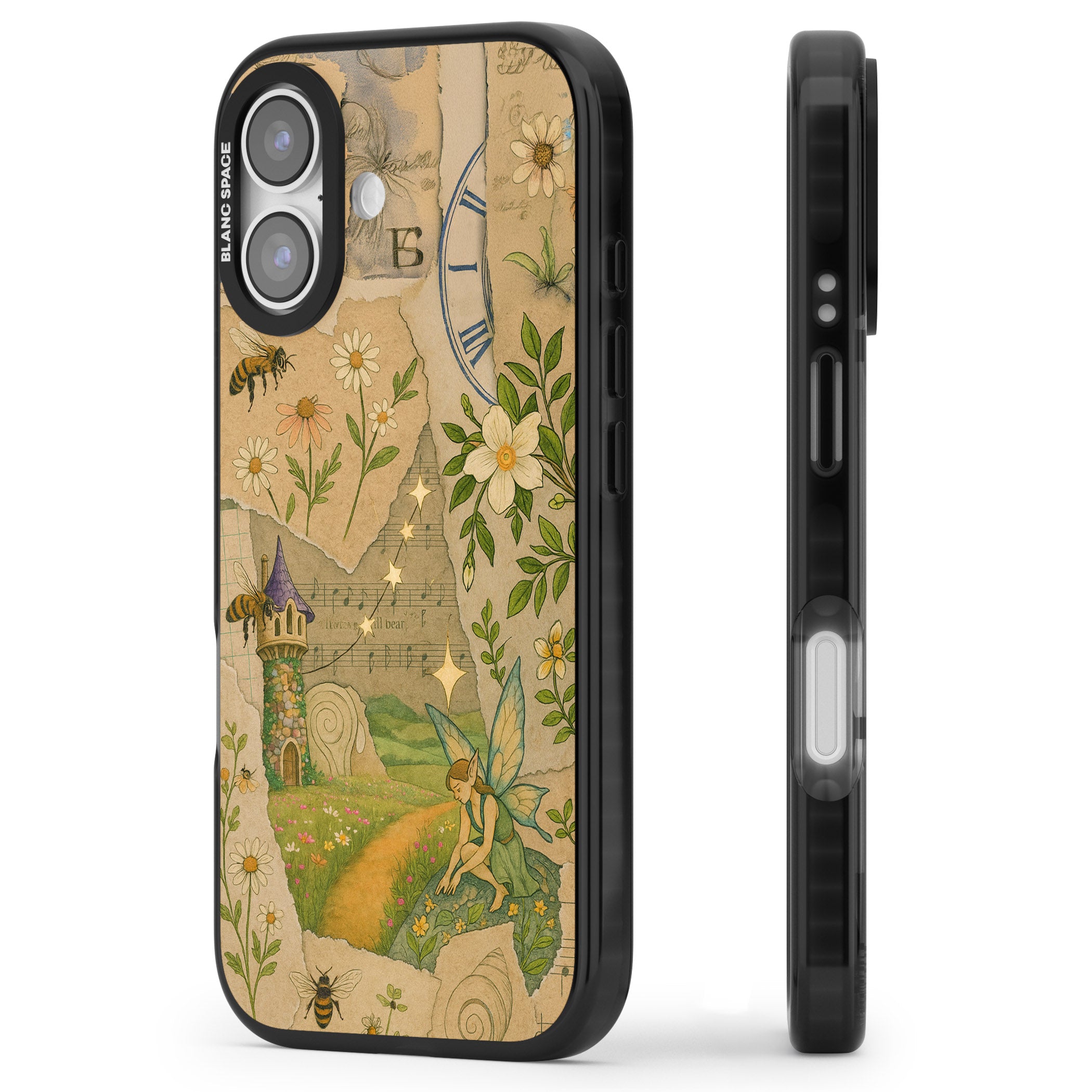 Floral Fairy Collage iPhone 17 Impact Pro Black Phone Case Side Profile