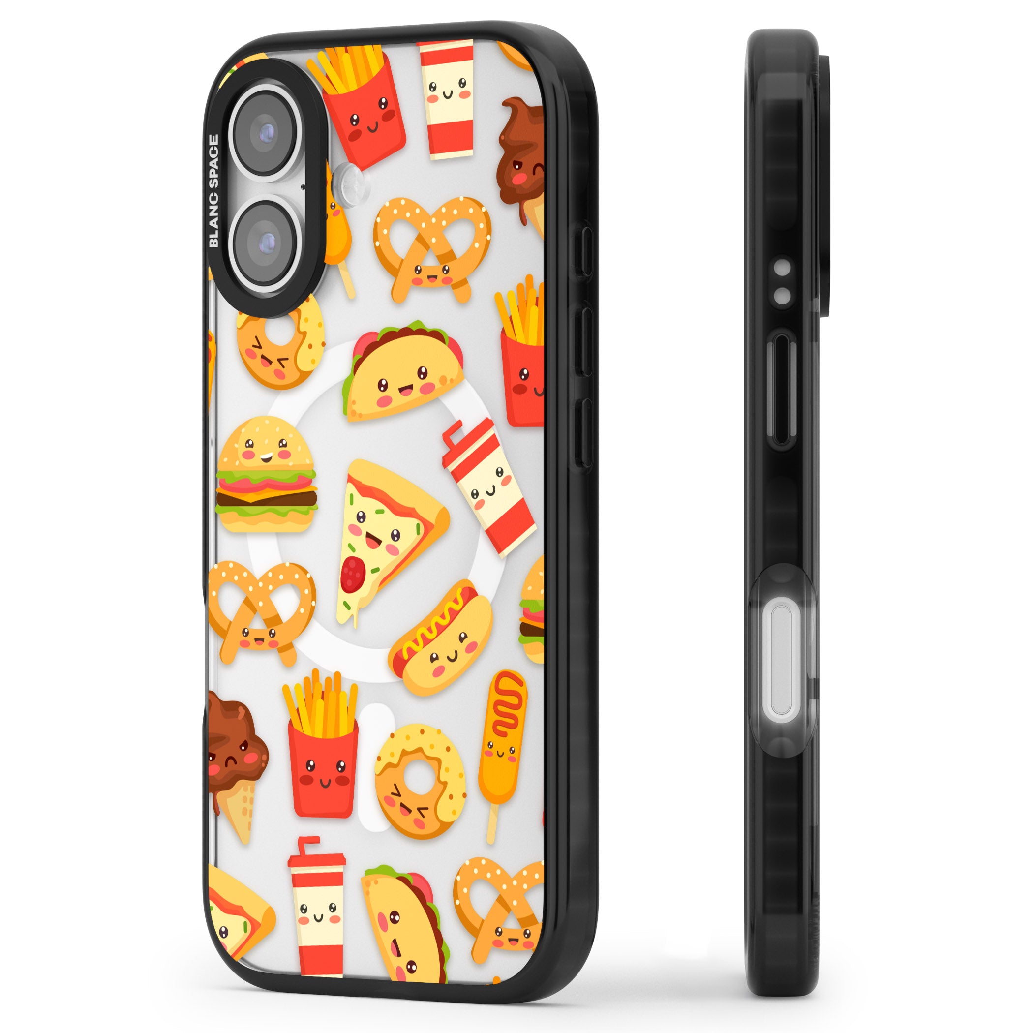 Fast Food Patterns Kawaii Fast Food Mix iPhone 17 Impact Pro Black Phone Case Side Profile