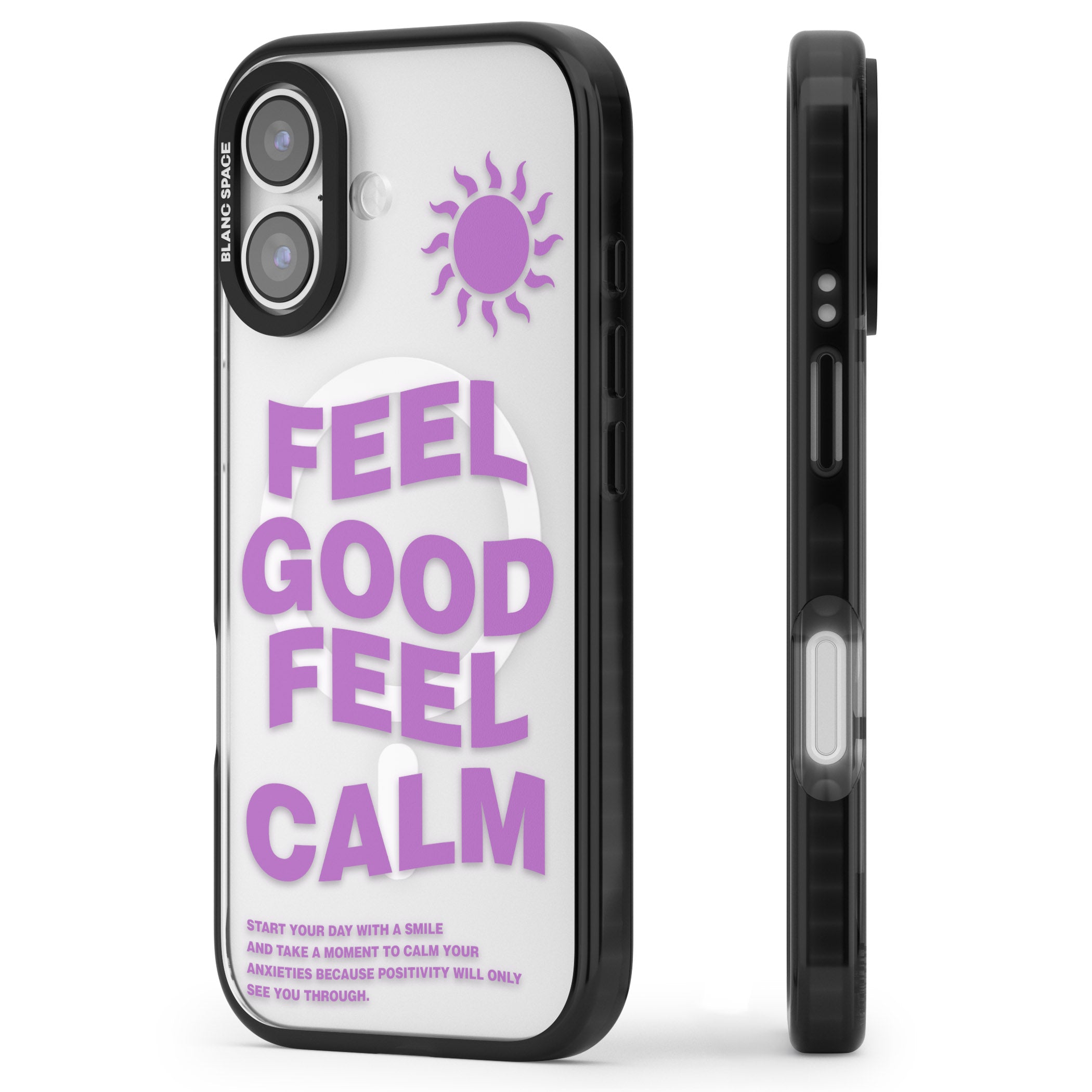 Feel Good Feel Calm (Purple) iPhone 17 Impact Pro Black Phone Case Side Profile
