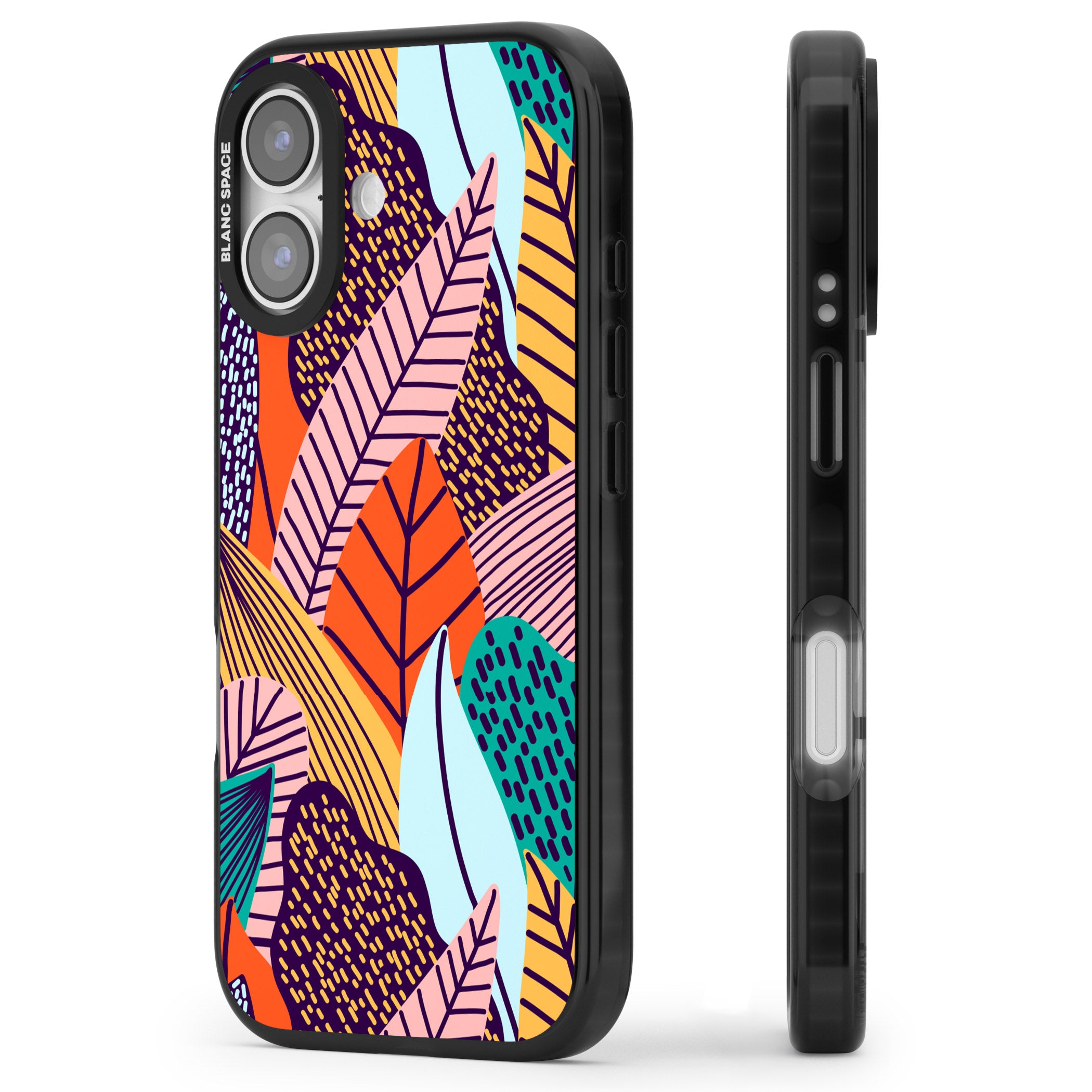Abstract Leaves iPhone 17 Impact Pro Black Phone Case Side Profile