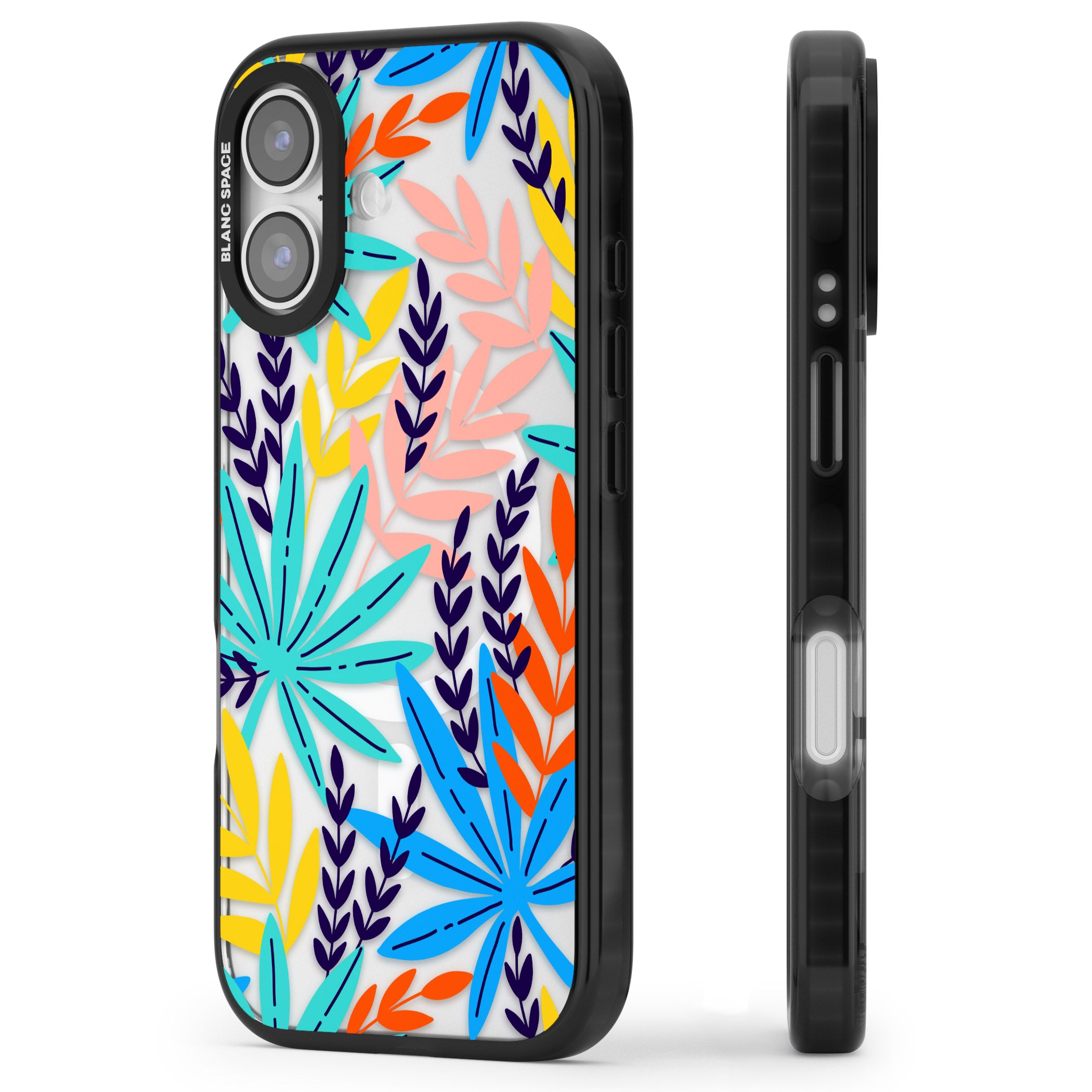 Tropical Palm Leaves iPhone 17 Impact Pro Black Phone Case Side Profile