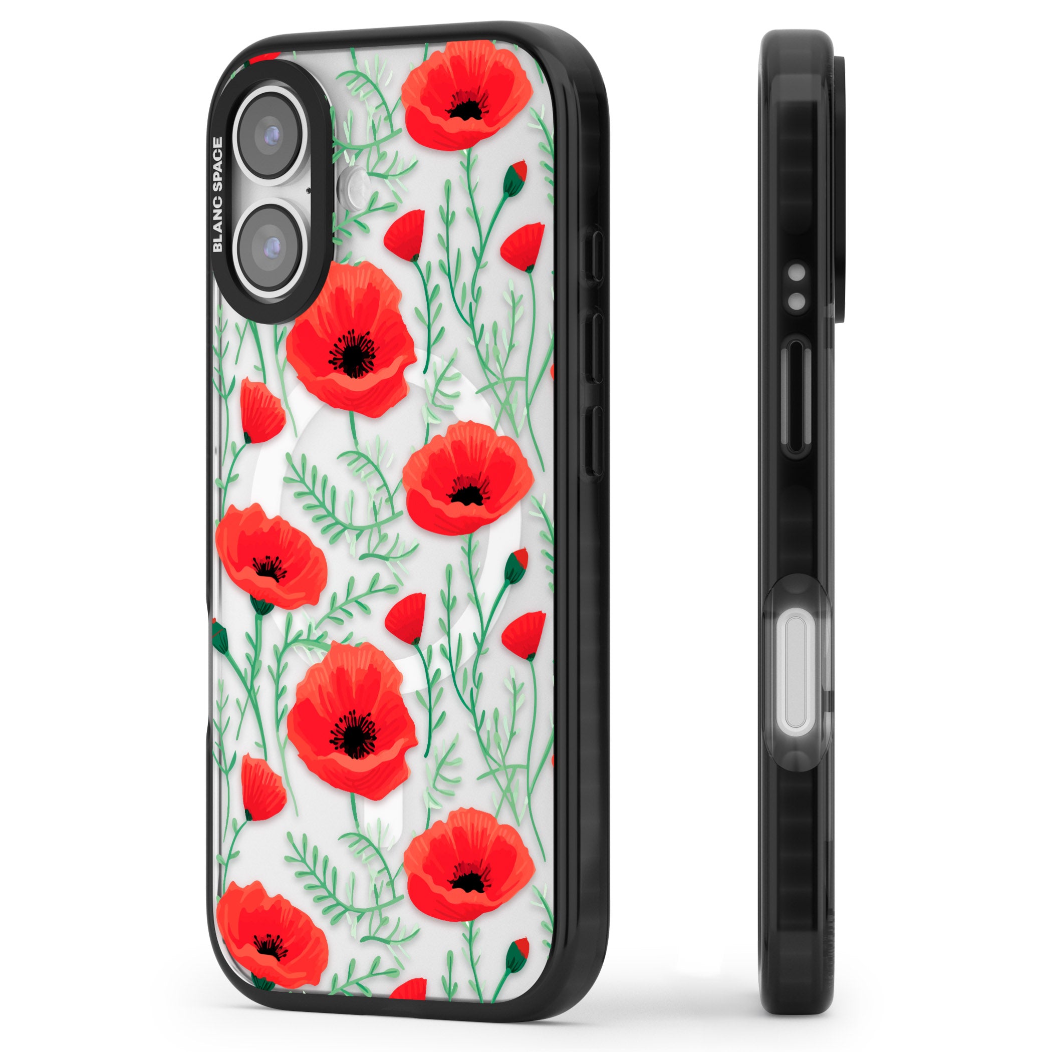 Poppy Garden iPhone 17 Impact Pro Black Phone Case Side Profile