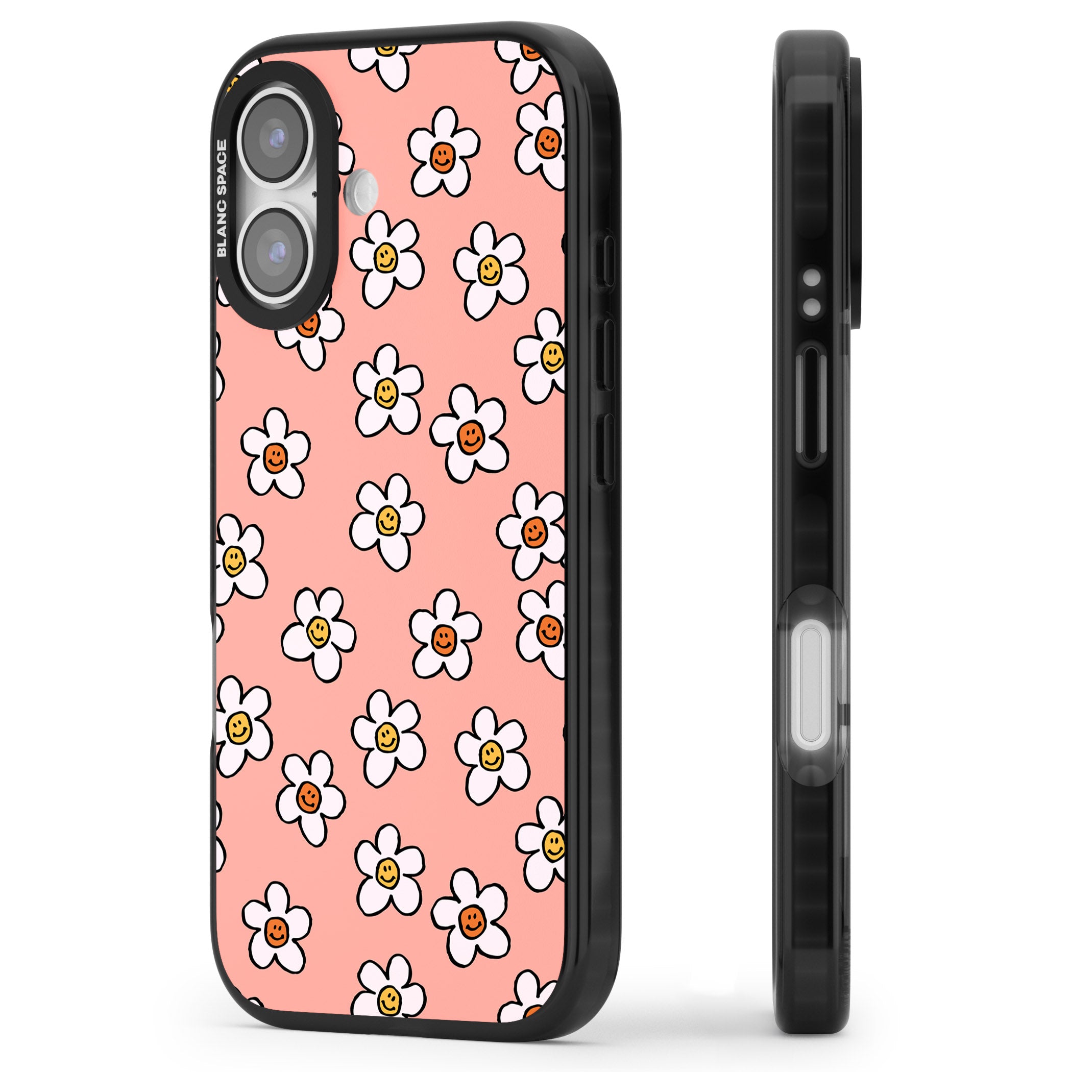Peachy Daisy Smiles iPhone 17 Impact Pro Black Phone Case Side Profile