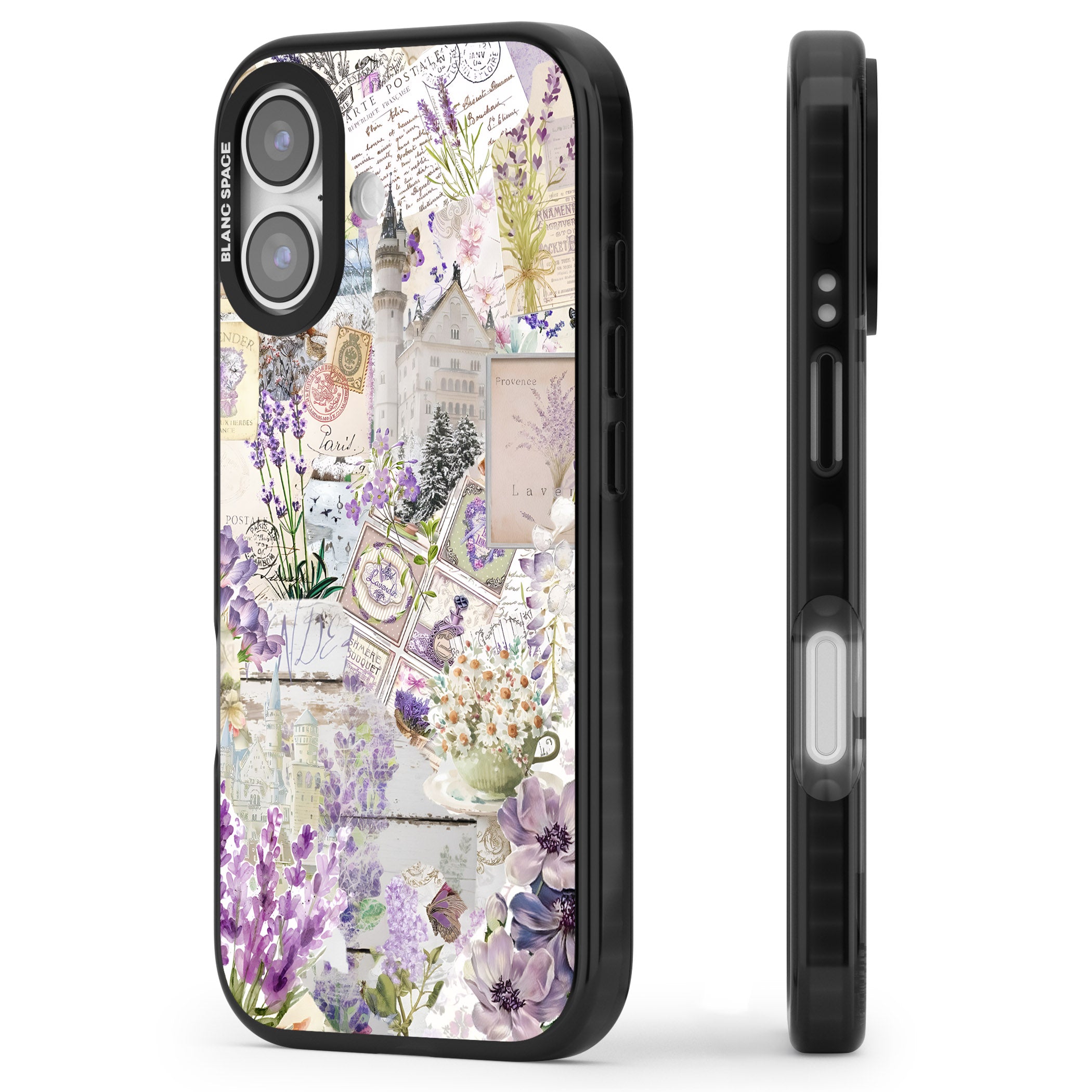 Soft Lavender Collage iPhone 17 Impact Pro Black Phone Case Side Profile