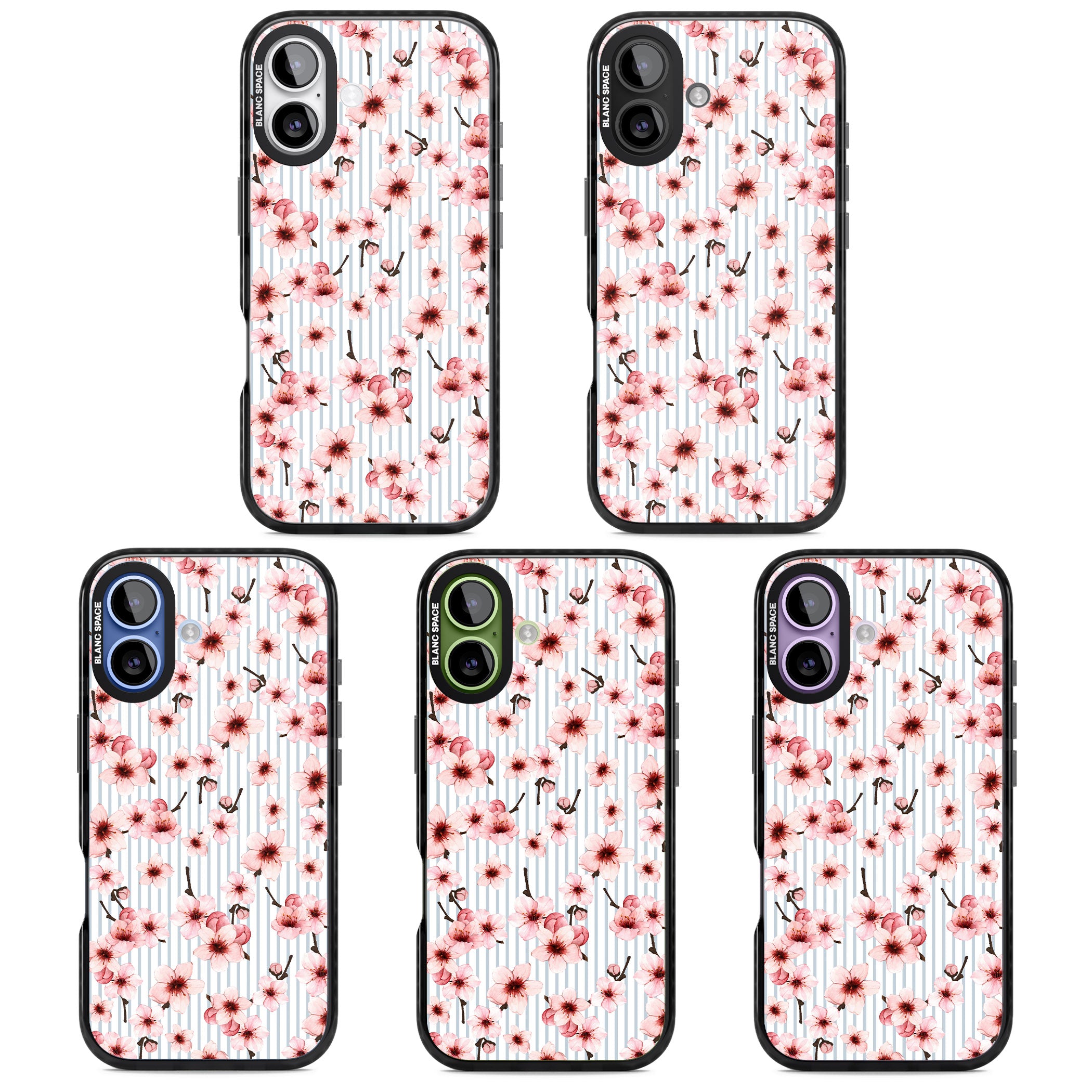 Cherry Blossoms Striped iPhone 17 Impact Pro Black Phone Case APT Impact Protection