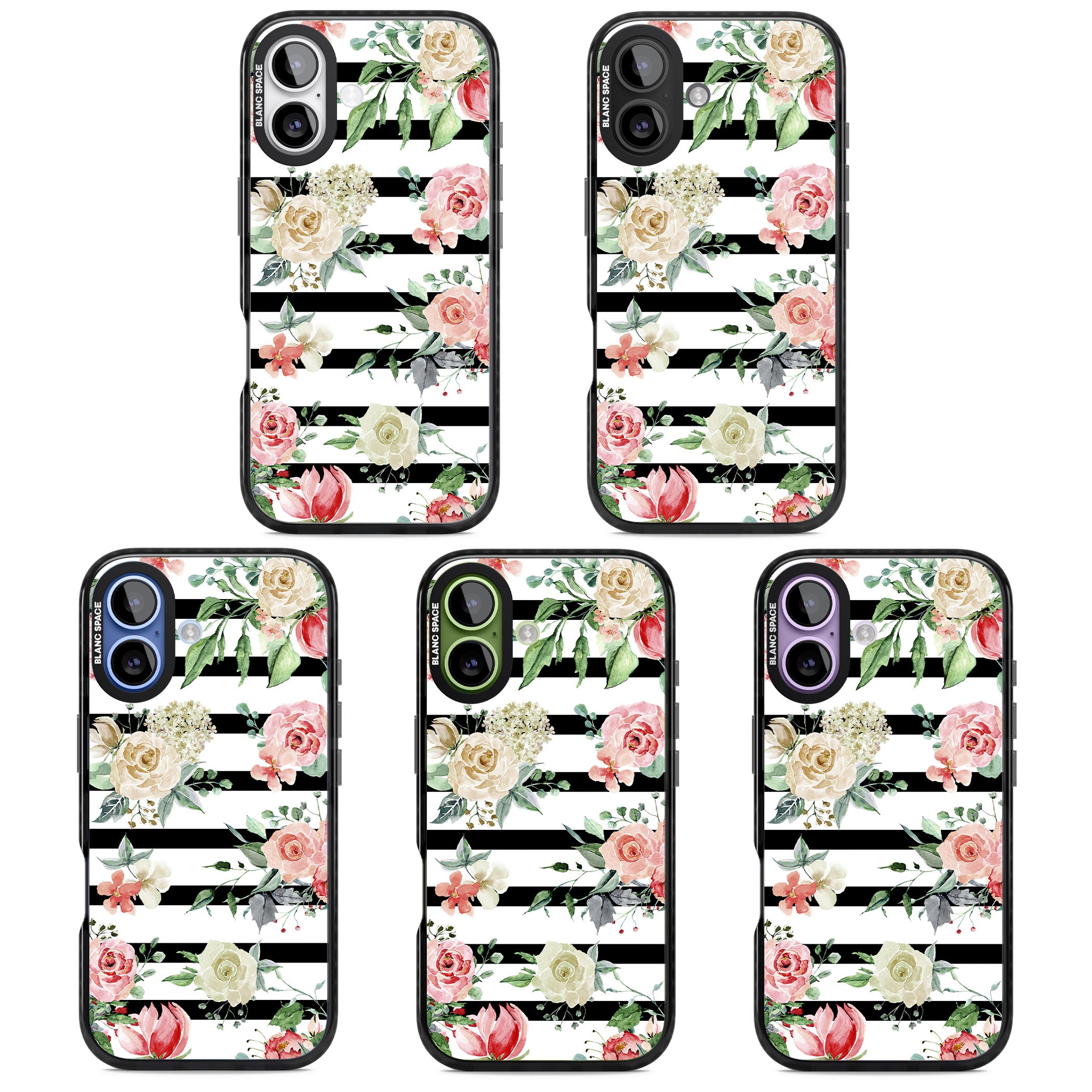 Floral Stripes iPhone 17 Impact Pro Black Phone Case APT Impact Protection