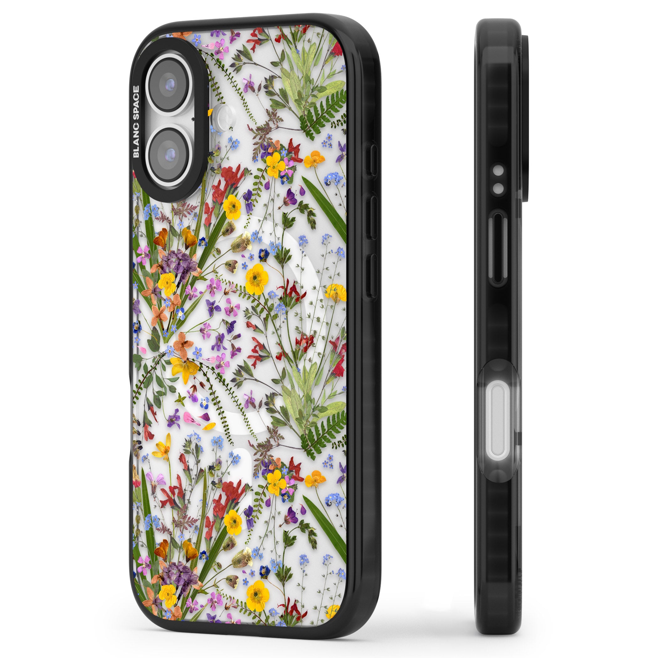 Wildflower & Leaves iPhone 17 Impact Pro Black Phone Case Side Profile