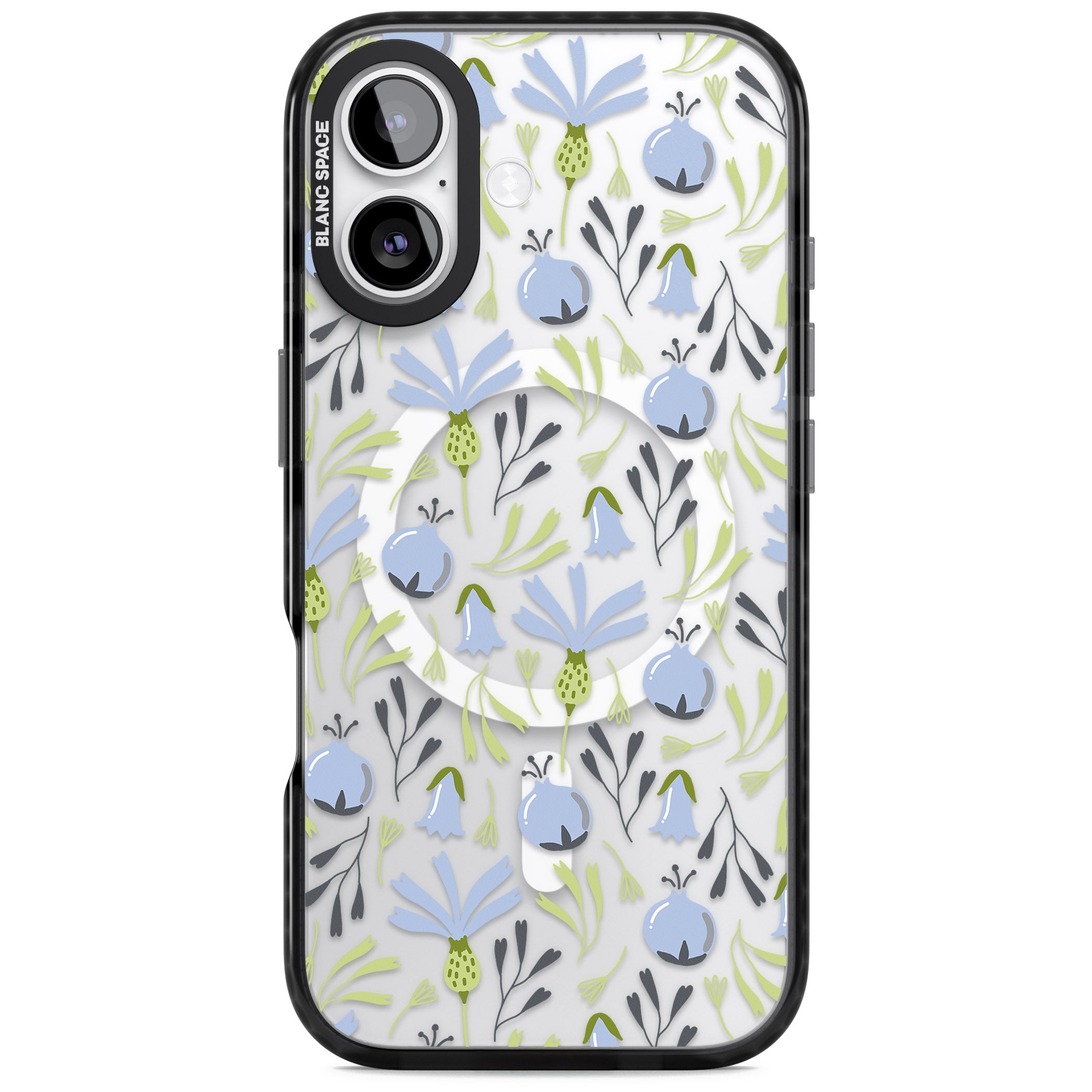 Blue Flora Bloom iPhone 17 Impact Pro Black Phone Case