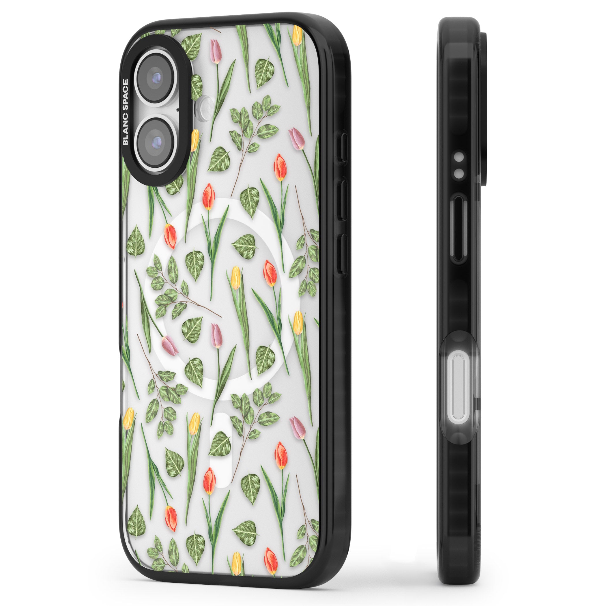 Spring Tulips Floral iPhone 17 Impact Pro Black Phone Case Side Profile