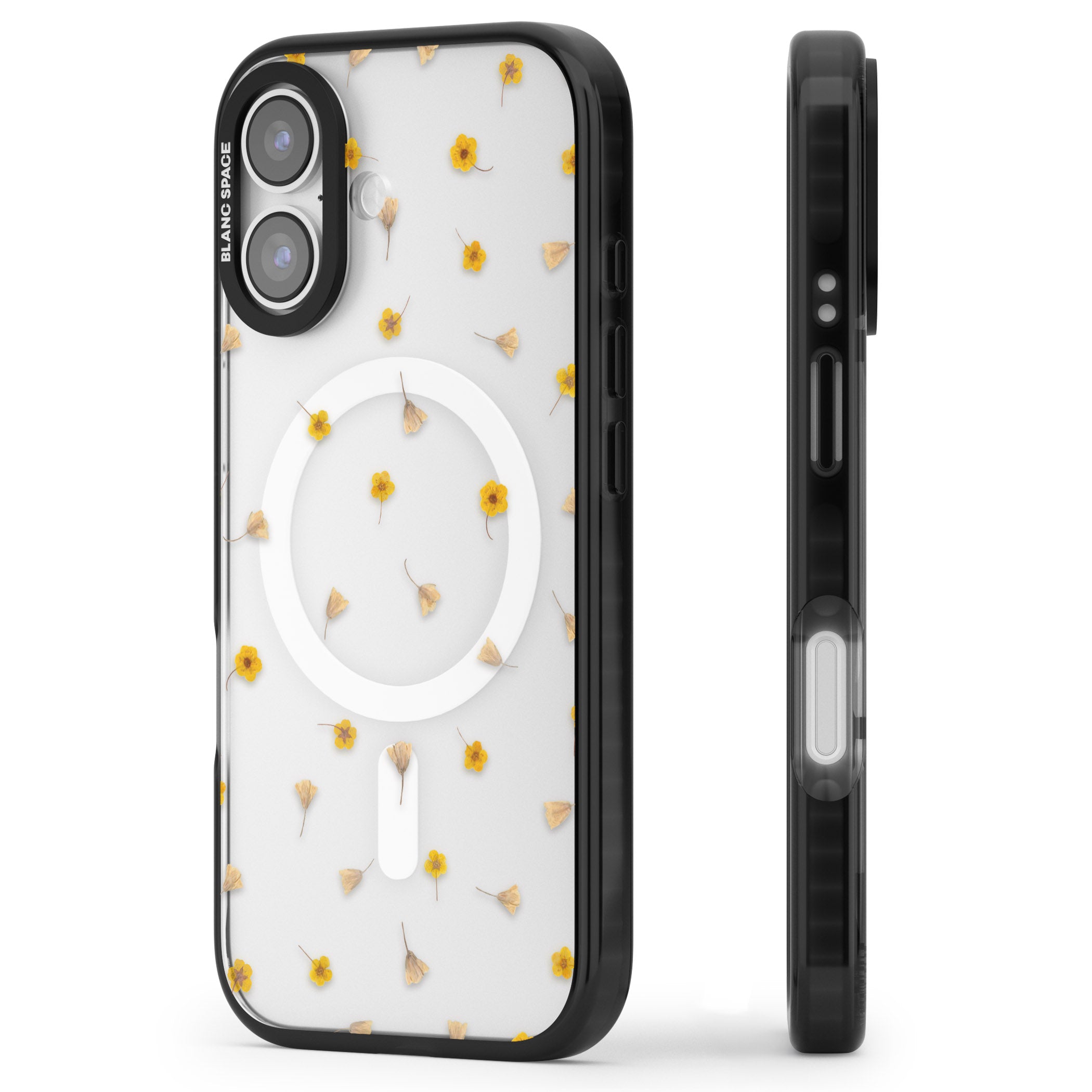 Tiny Yellow Flower iPhone 17 Impact Pro Black Phone Case Side Profile