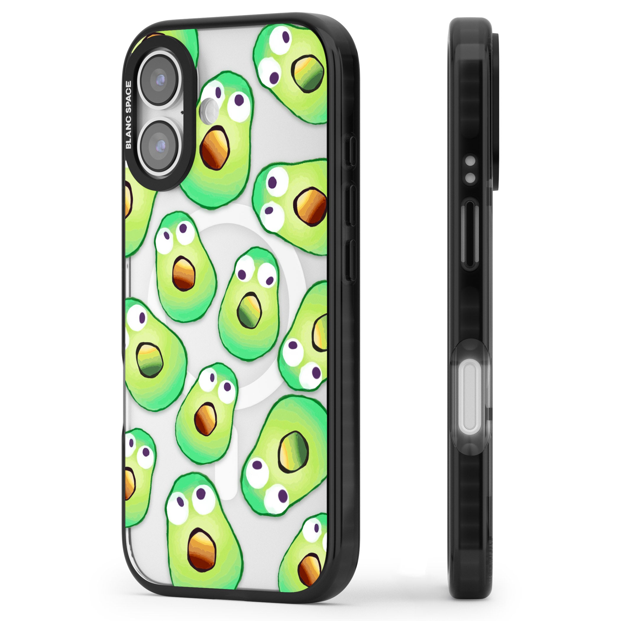 Shocked Avocados iPhone 17 Impact Pro Black Phone Case Side Profile