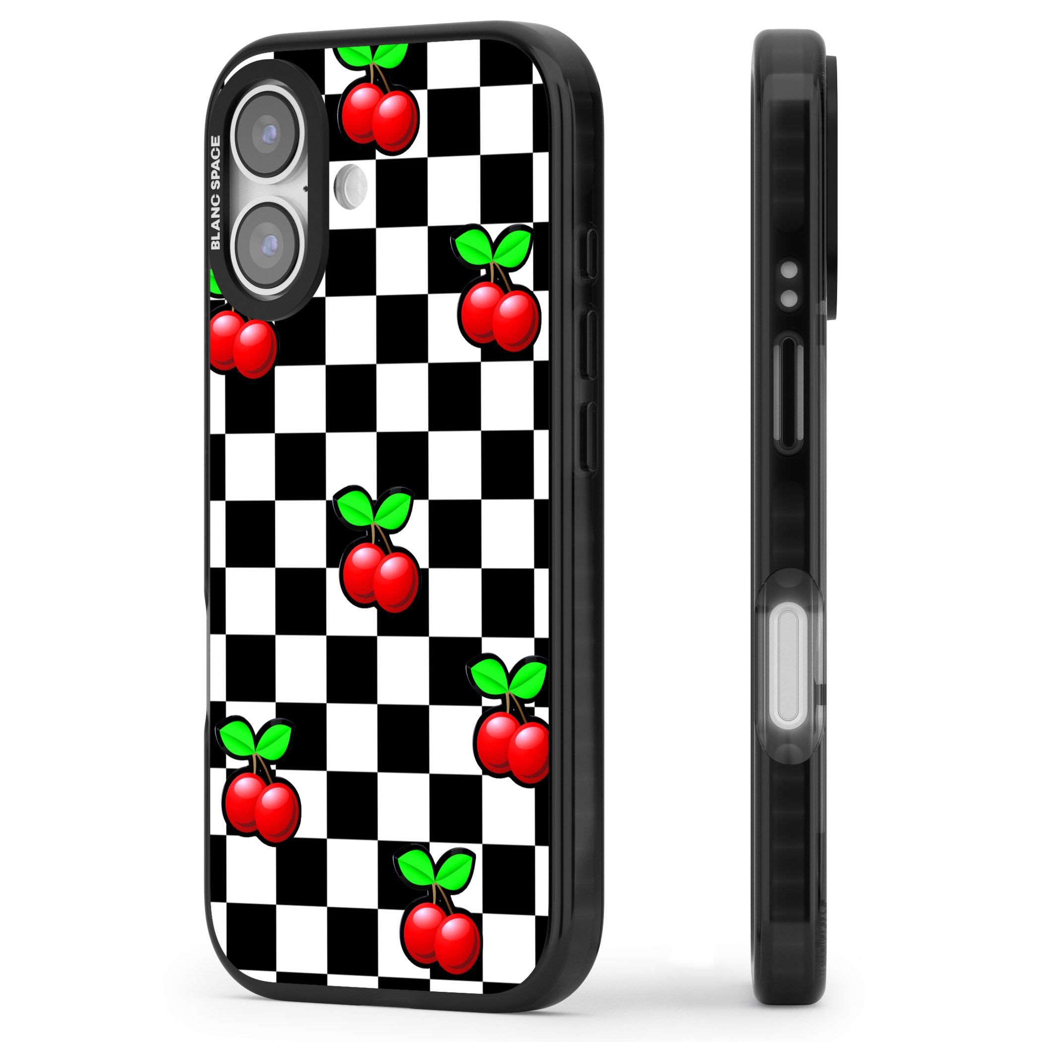 Checkered Cherry iPhone 17 Impact Pro Black Phone Case Side Profile