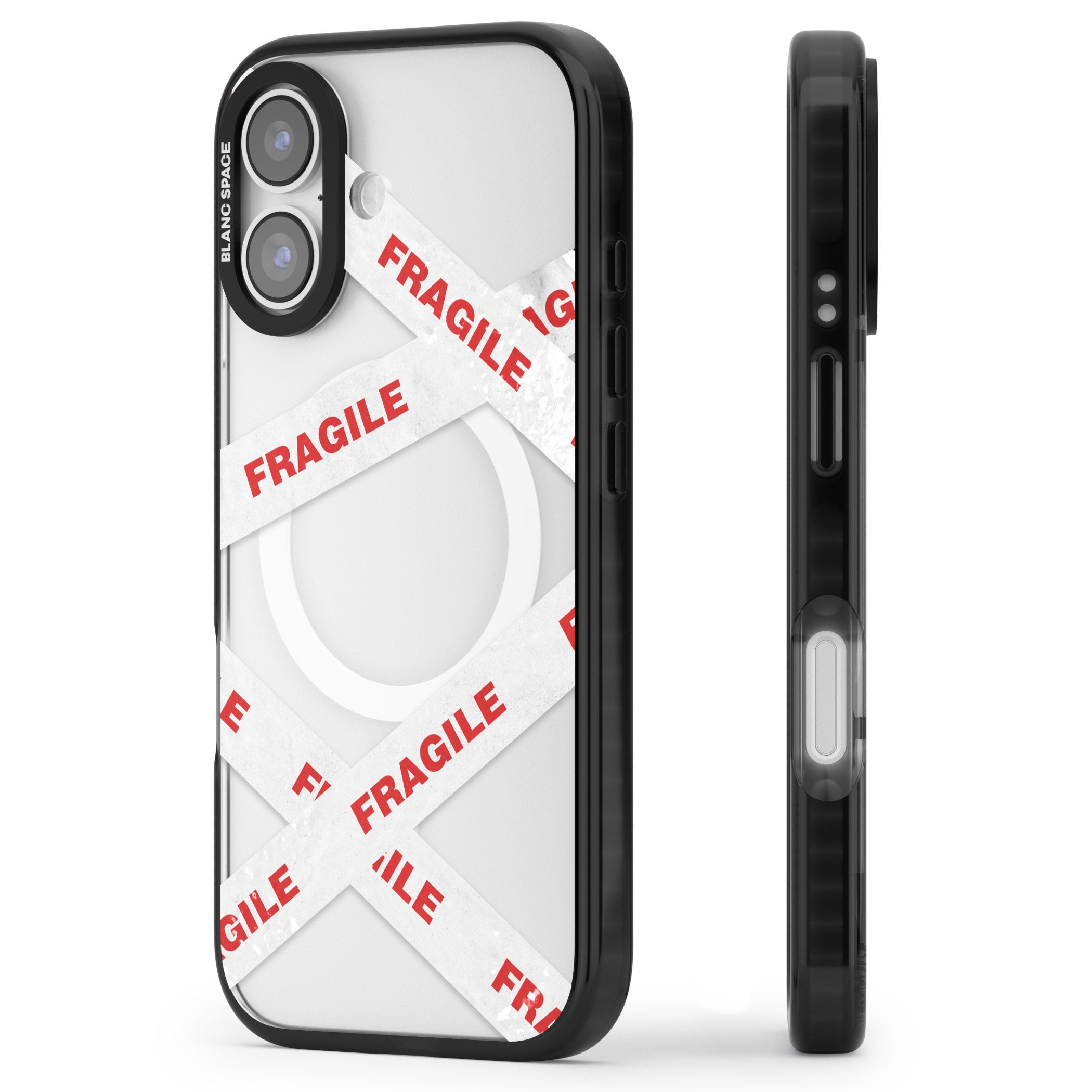 Fragile Tape iPhone 17 Impact Pro Black Phone Case Side Profile