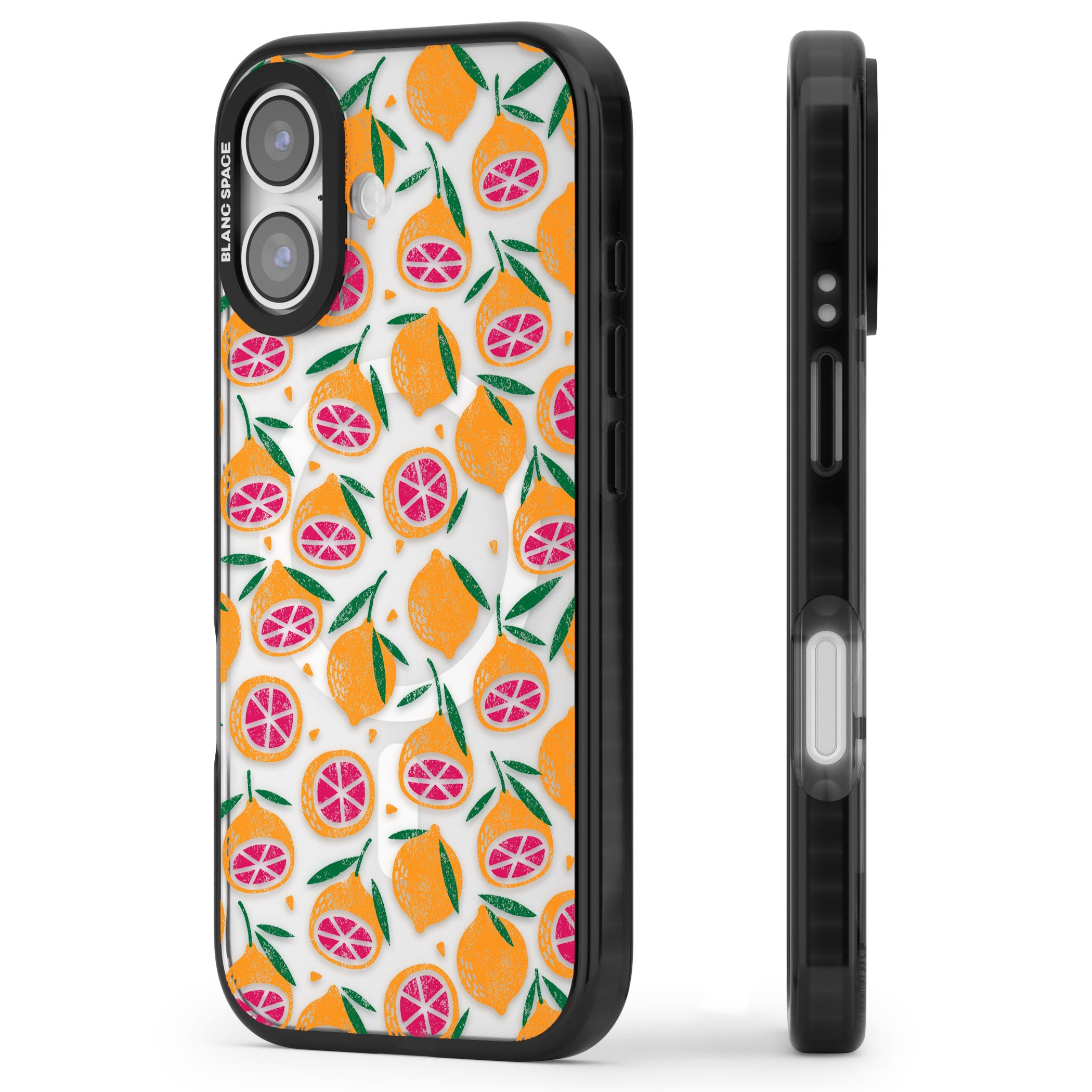 Blood Orange Fruit Pattern Transparent iPhone 17 Impact Pro Black Phone Case Side Profile