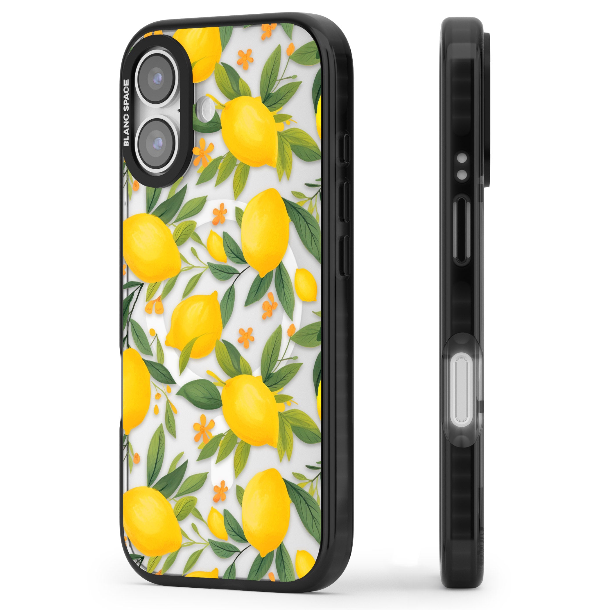 Lemon Pattern iPhone 17 Impact Pro Black Phone Case Side Profile