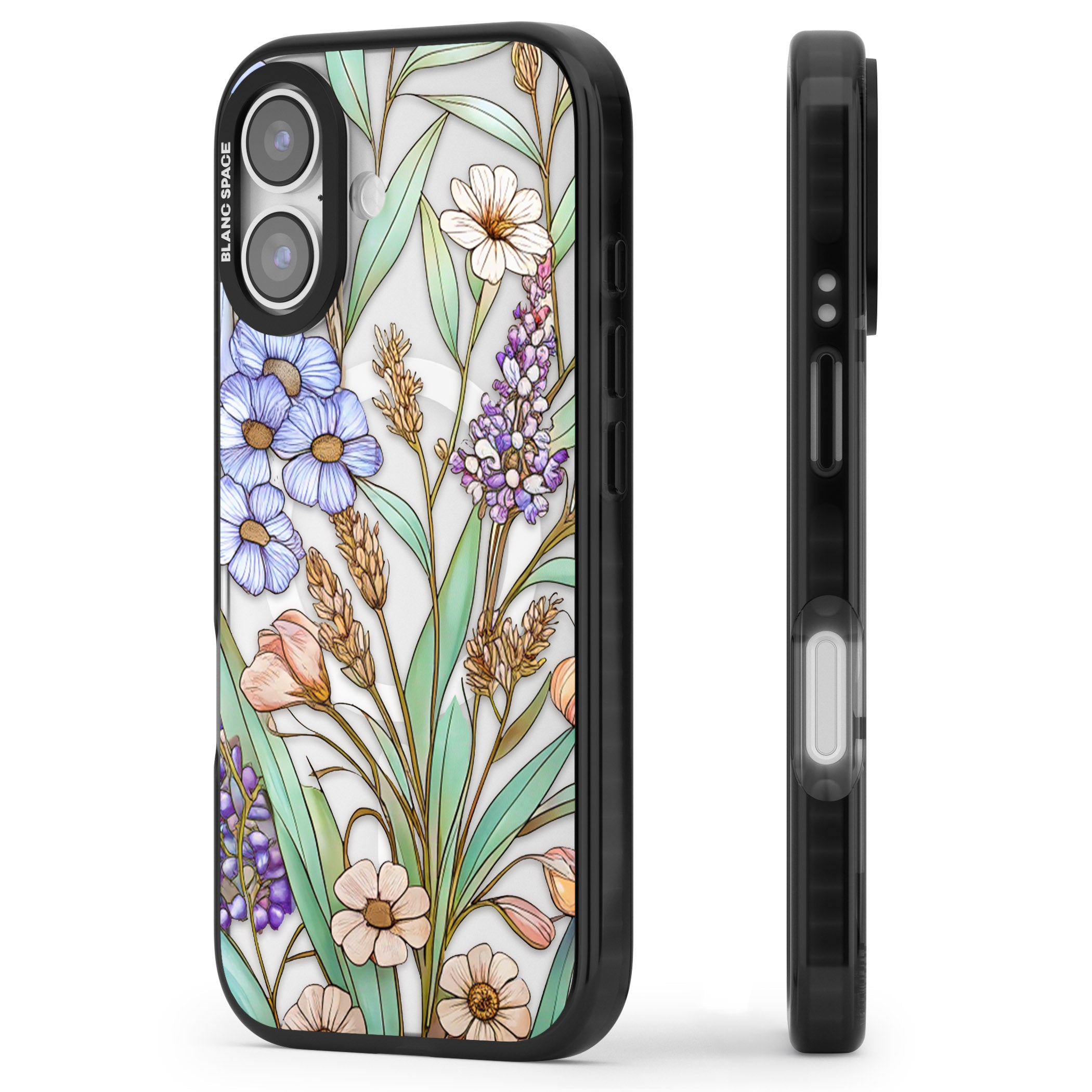 Glass Lavenders & Daisies iPhone 17 Impact Pro Black Phone Case Side Profile