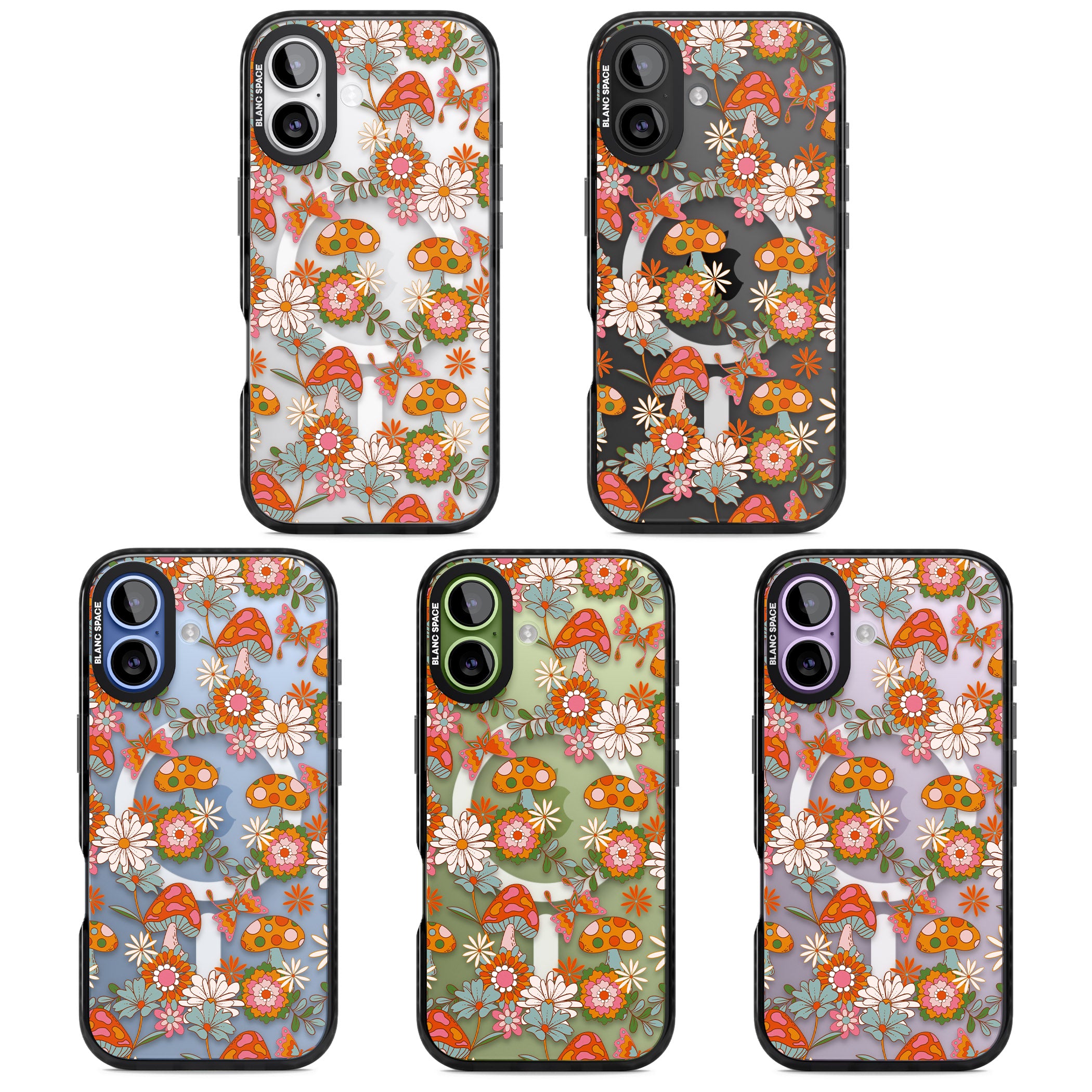 Groovy Shrooms & Flowers iPhone 17 Impact Pro Black Phone Case APT Impact Protection