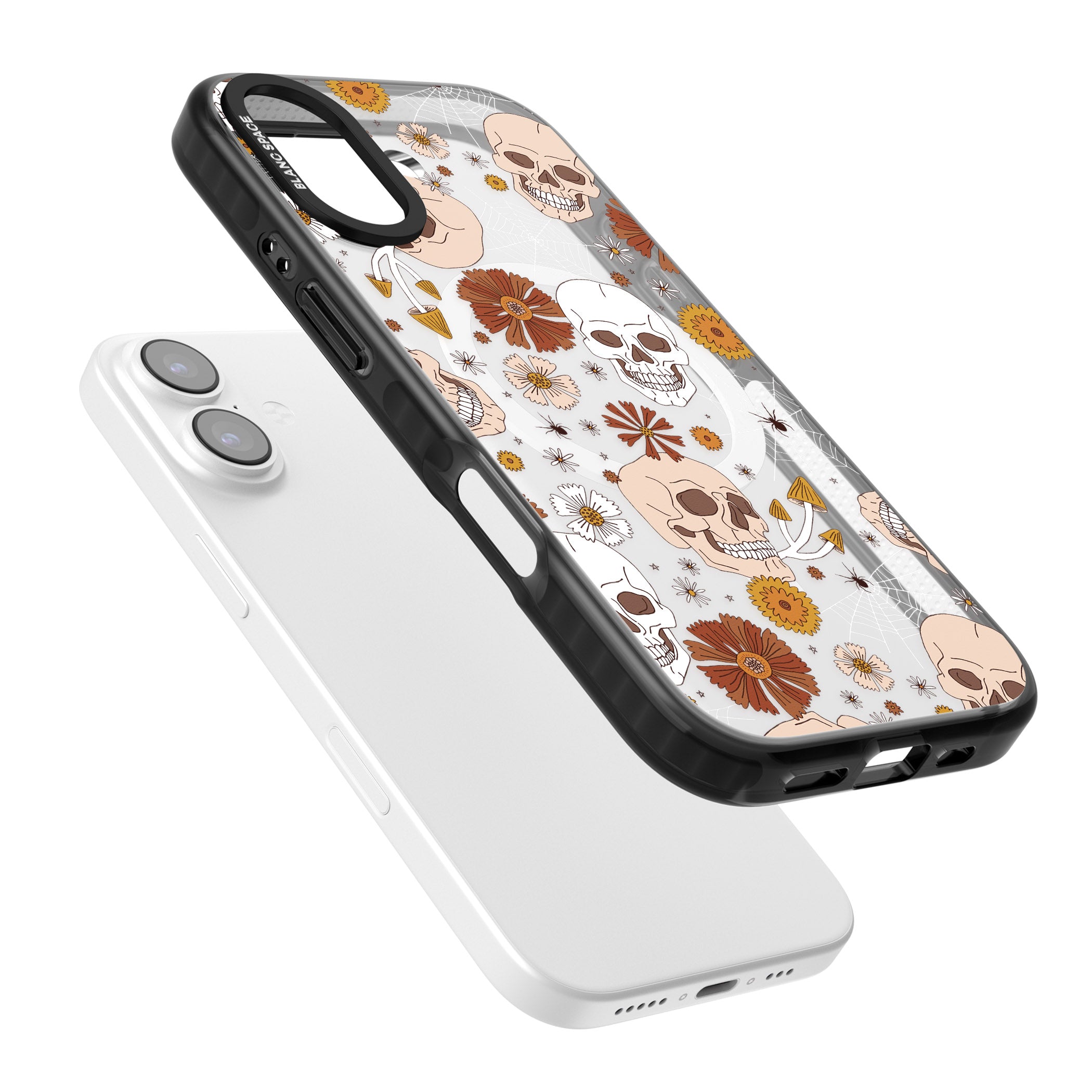 Halloween Skulls And Flowers iPhone 17 Impact Pro Black Phone Case Colours