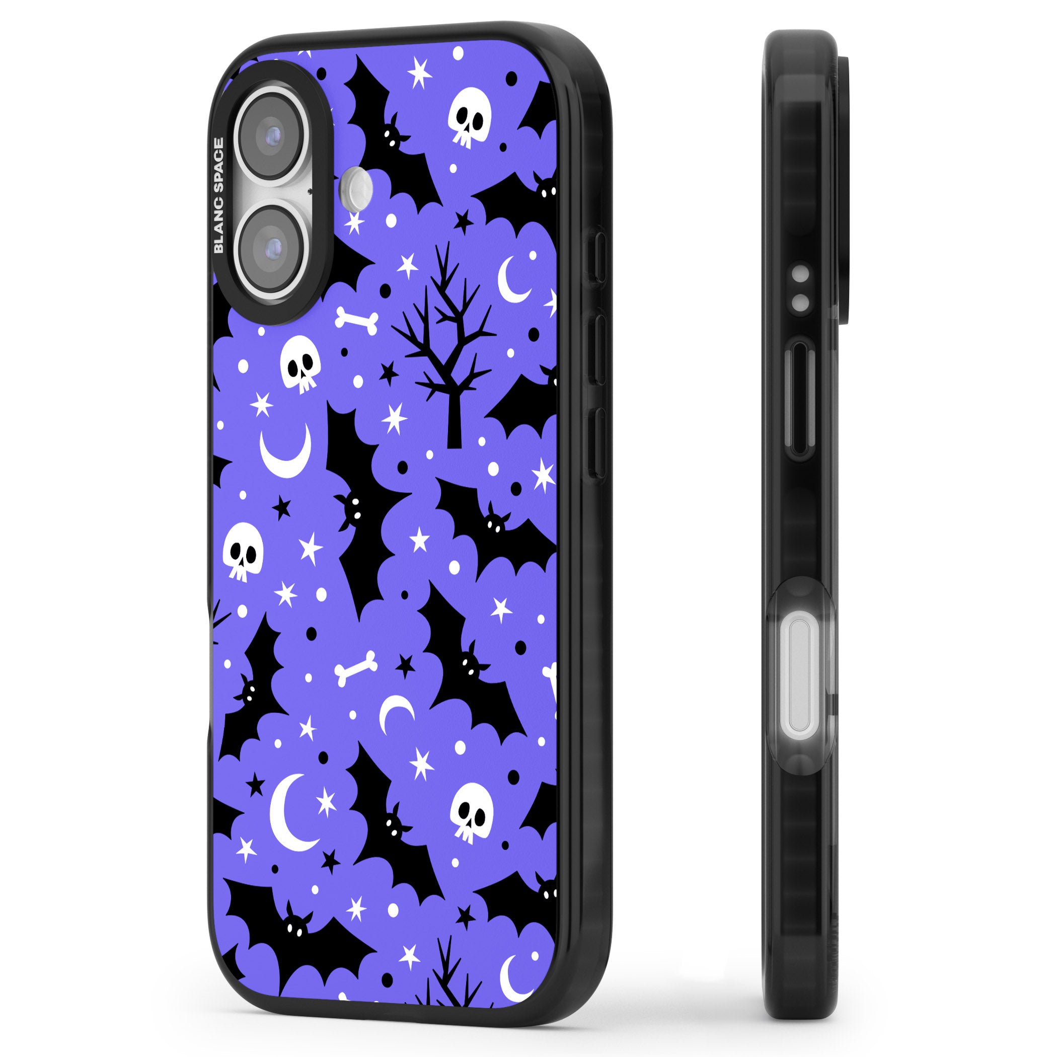 Bats N' Bones Pattern iPhone 17 Impact Pro Black Phone Case Side Profile