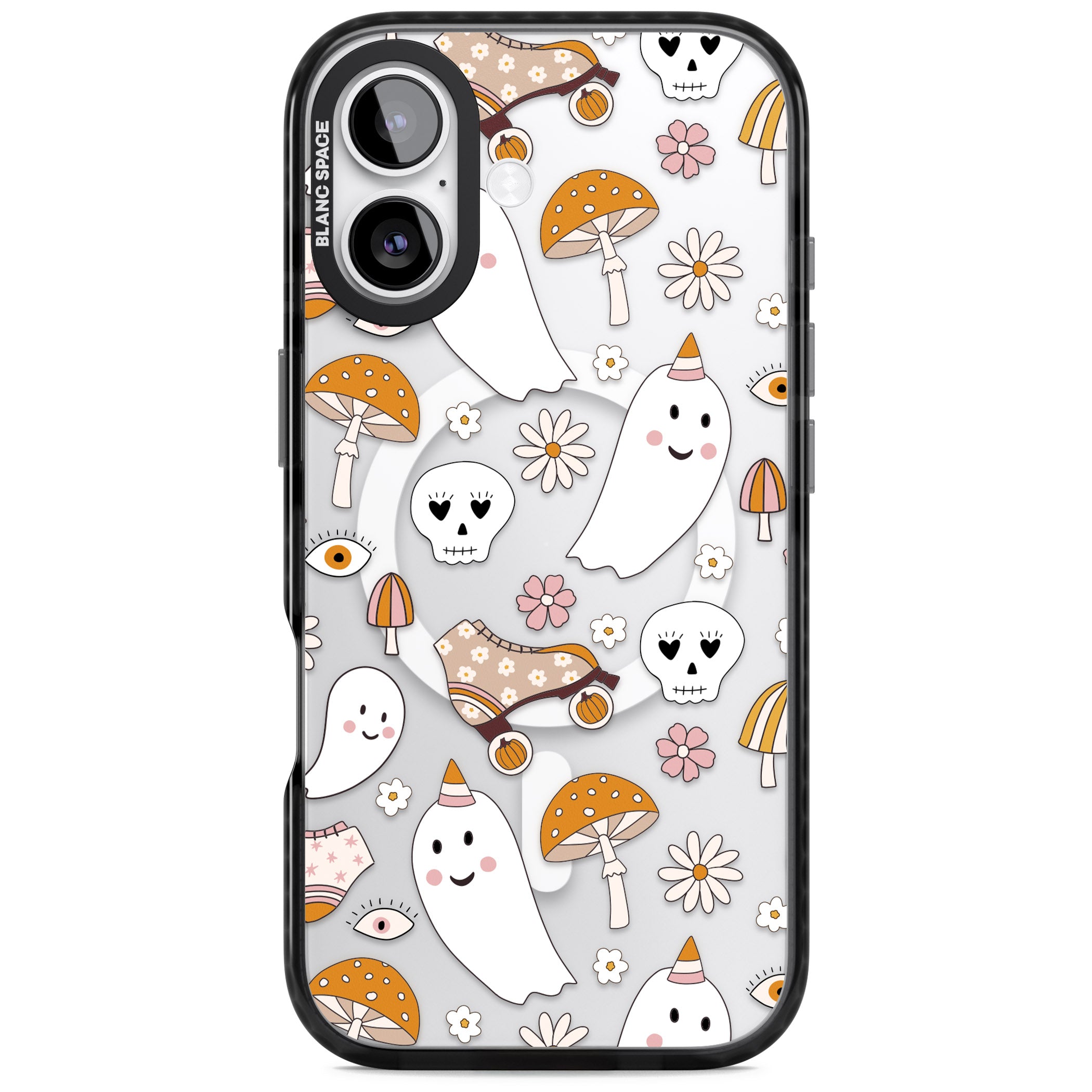Cute Ghost And Skulls Pattern iPhone 17 Impact Pro Black Phone Case