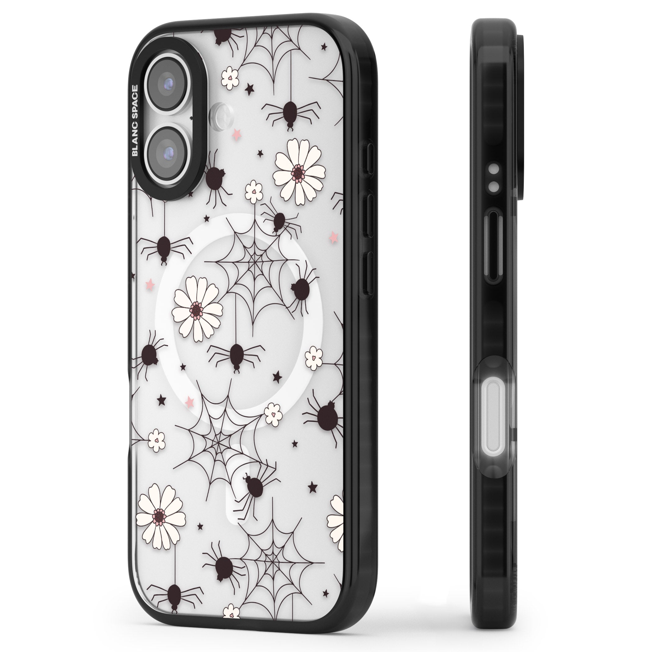 Spiders And Flowers Pattern iPhone 17 Impact Pro Black Phone Case Side Profile