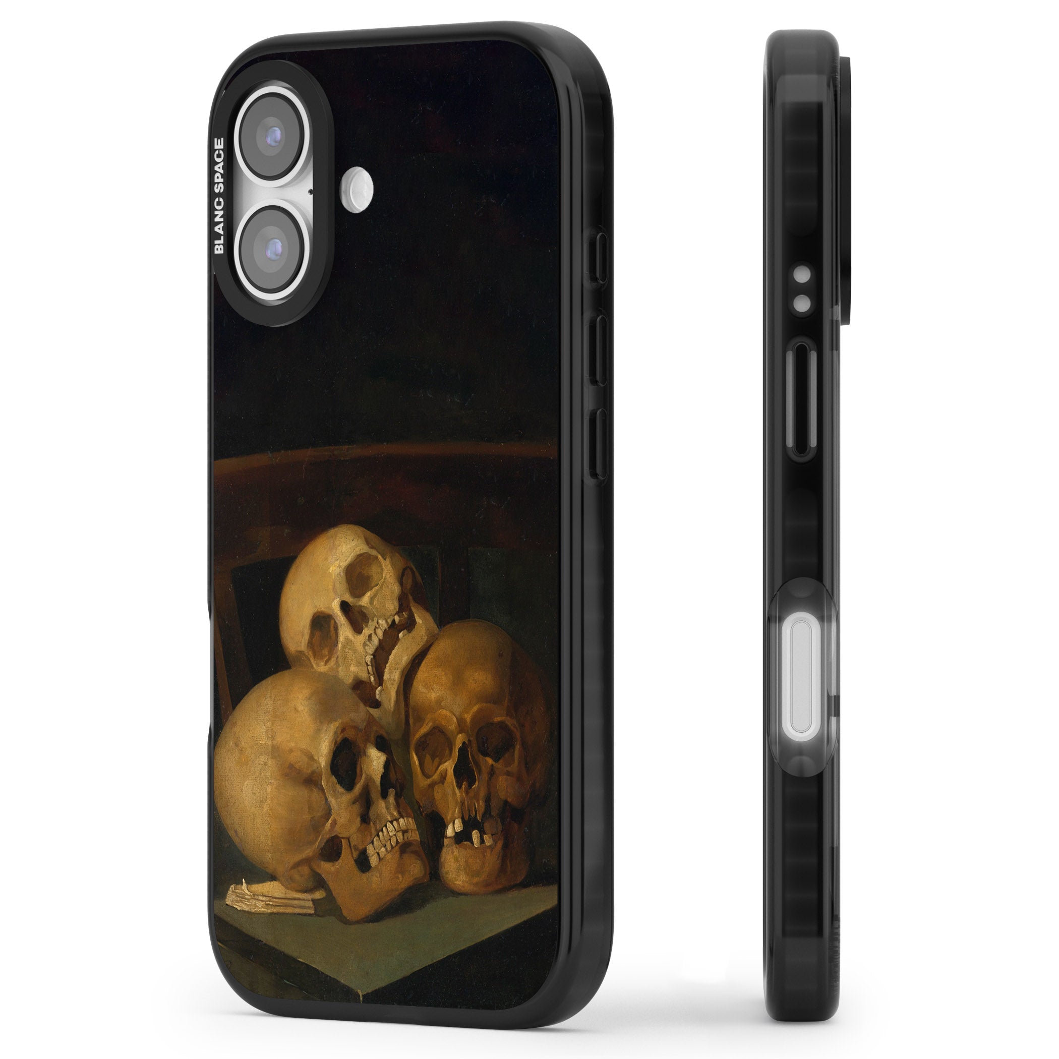 Still Life Of Three Skulls iPhone 17 Impact Pro Black Phone Case Side Profile