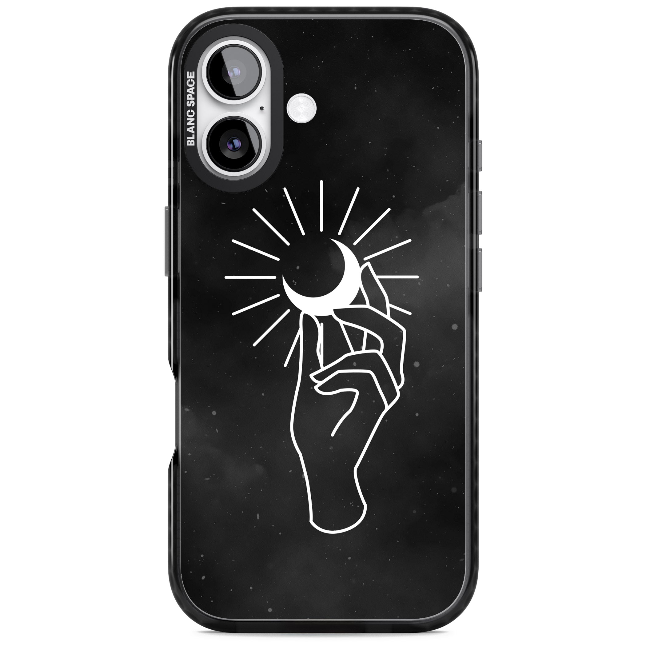 Hand Holding Celestial Moon iPhone 17 Impact Pro Black Phone Case