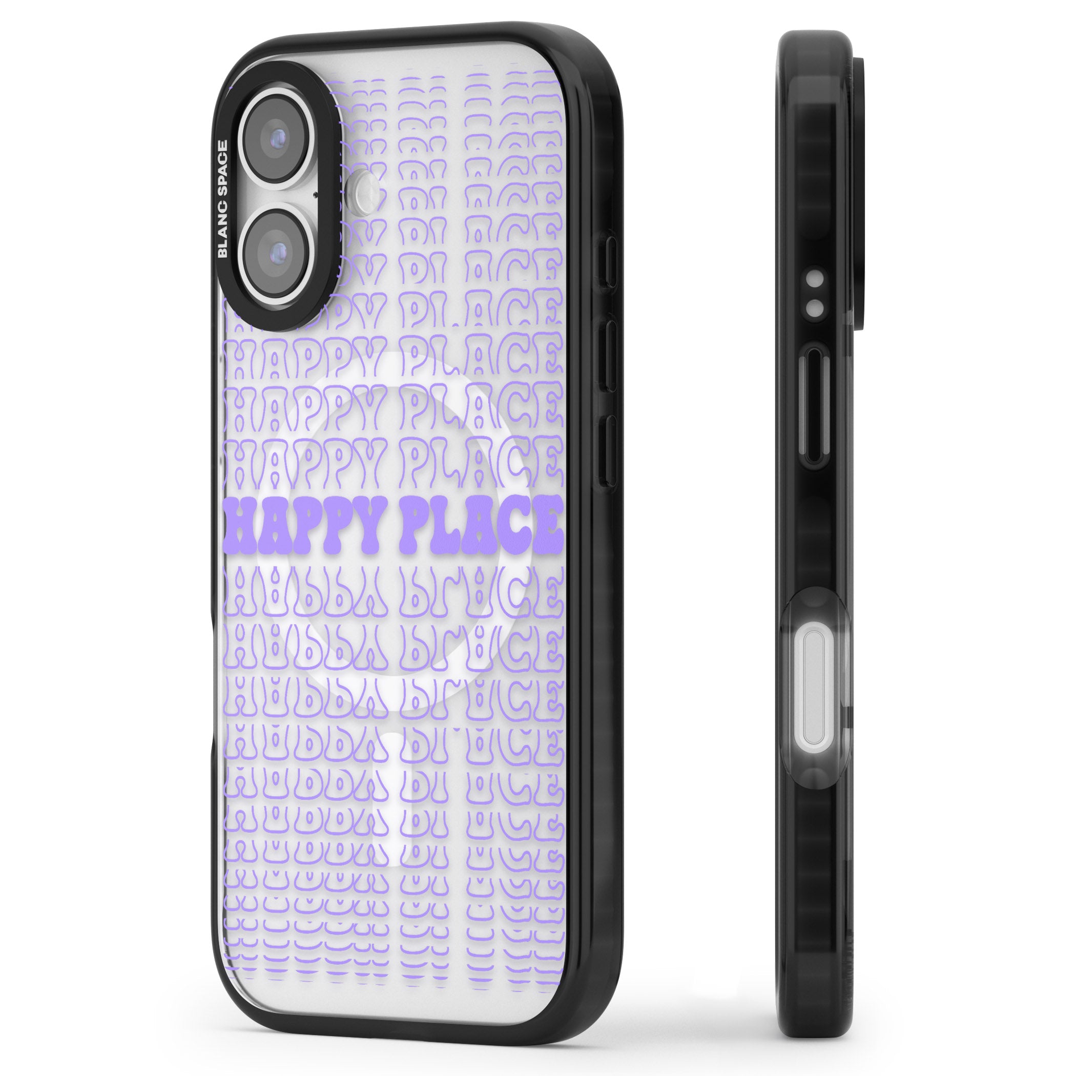 Happy Place (Purple) iPhone 17 Impact Pro Black Phone Case Side Profile