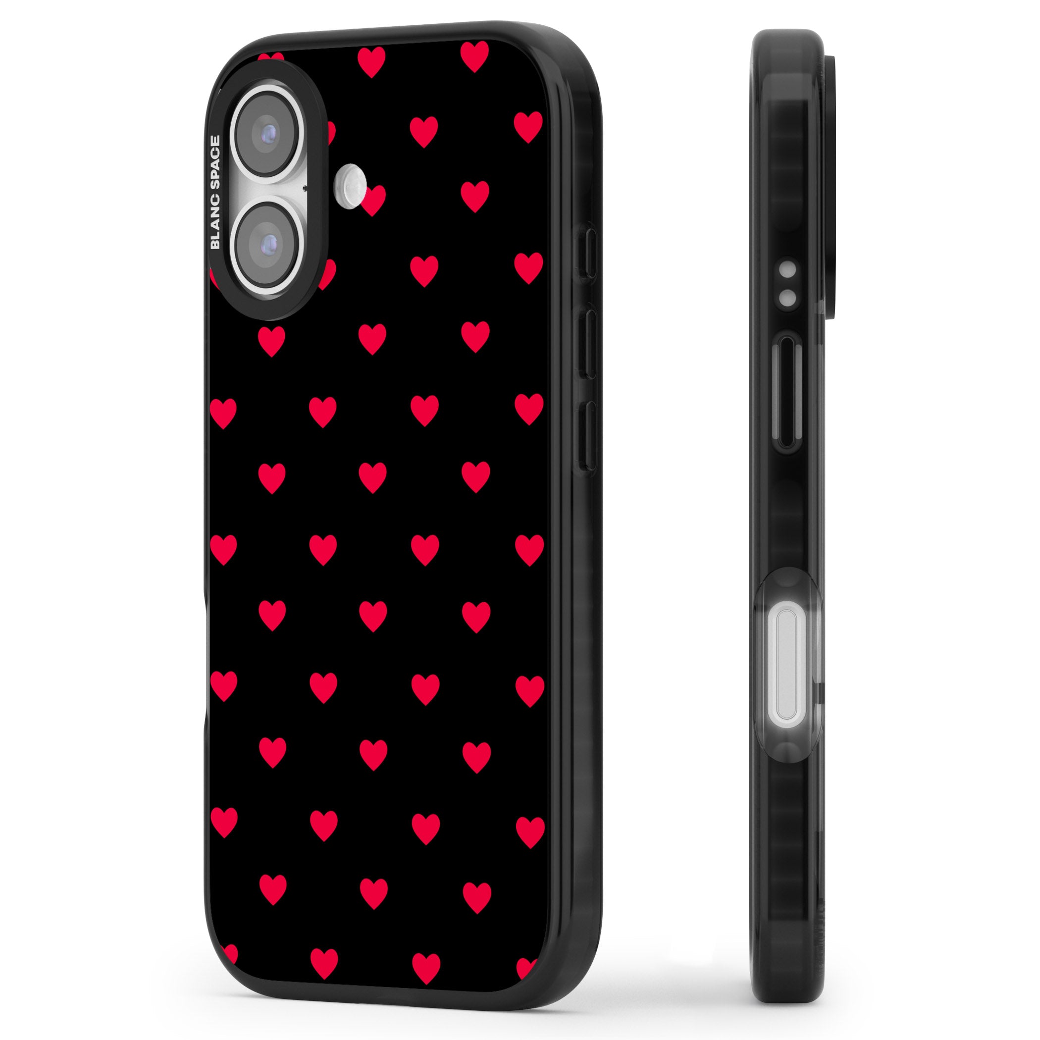 Small Heart Pattern: Red & iPhone 17 Impact Pro Black Phone Case Side Profile