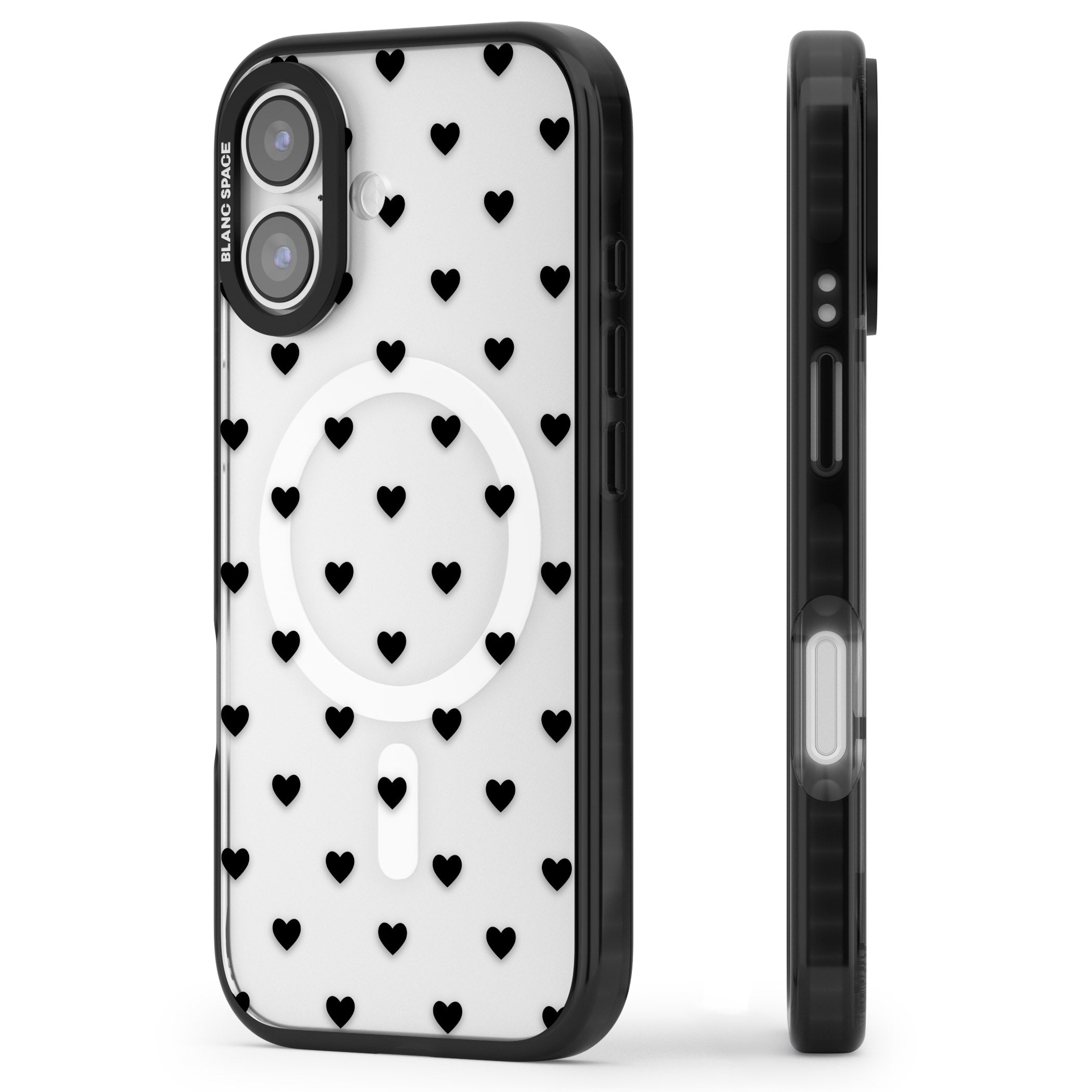 Small Heart Pattern: White & iPhone 17 Impact Pro Black Phone Case Side Profile