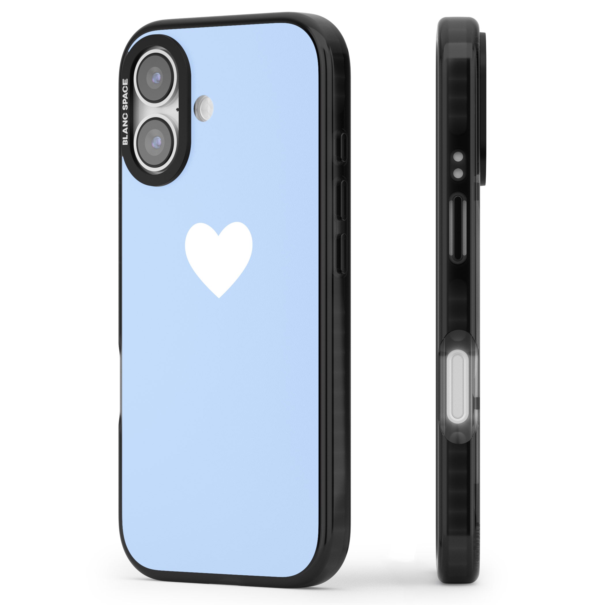 Single Heart Design: White & Baby Blue iPhone 17 Impact Pro Black Phone Case Side Profile
