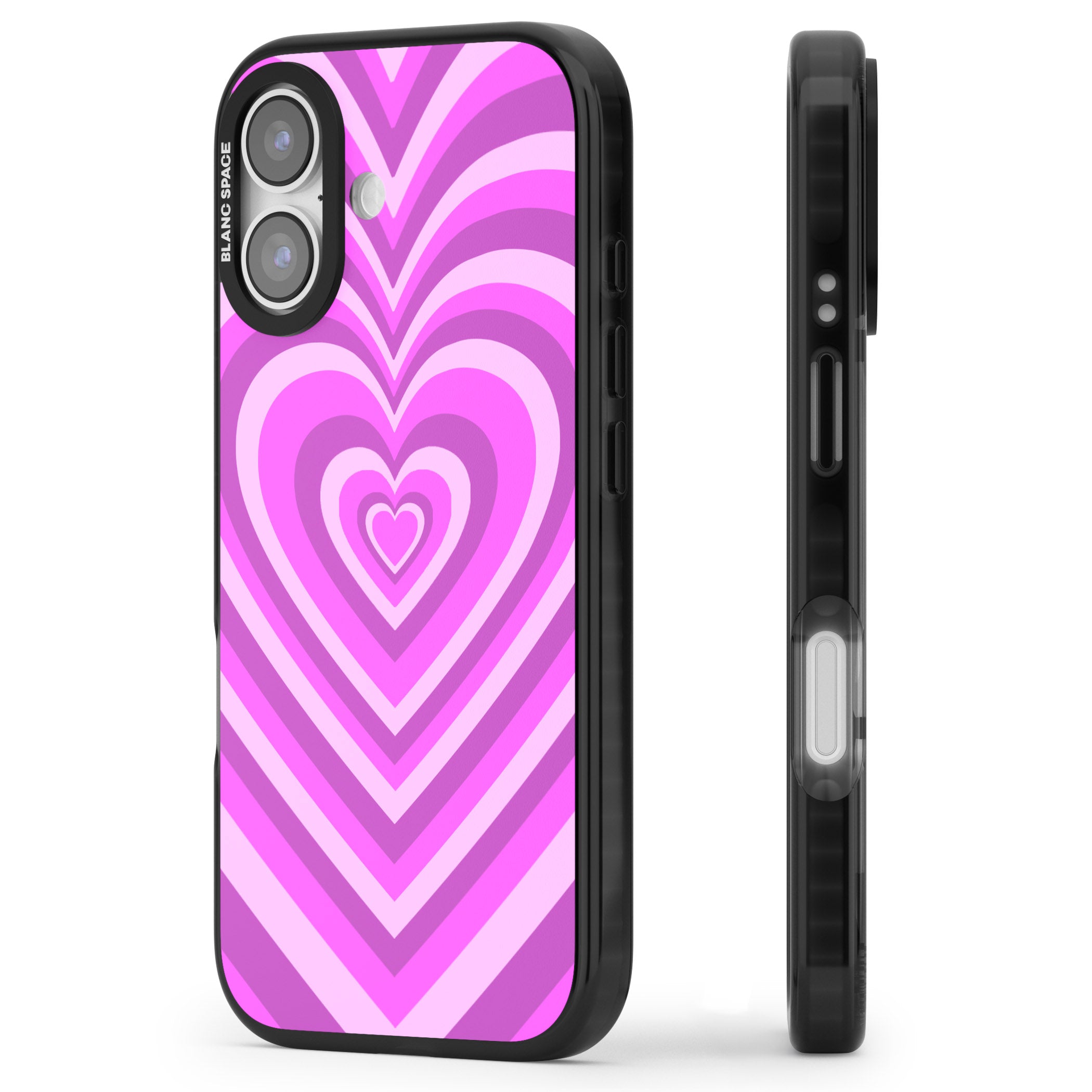 Pink Heart Illusion iPhone 17 Impact Pro Black Phone Case Side Profile