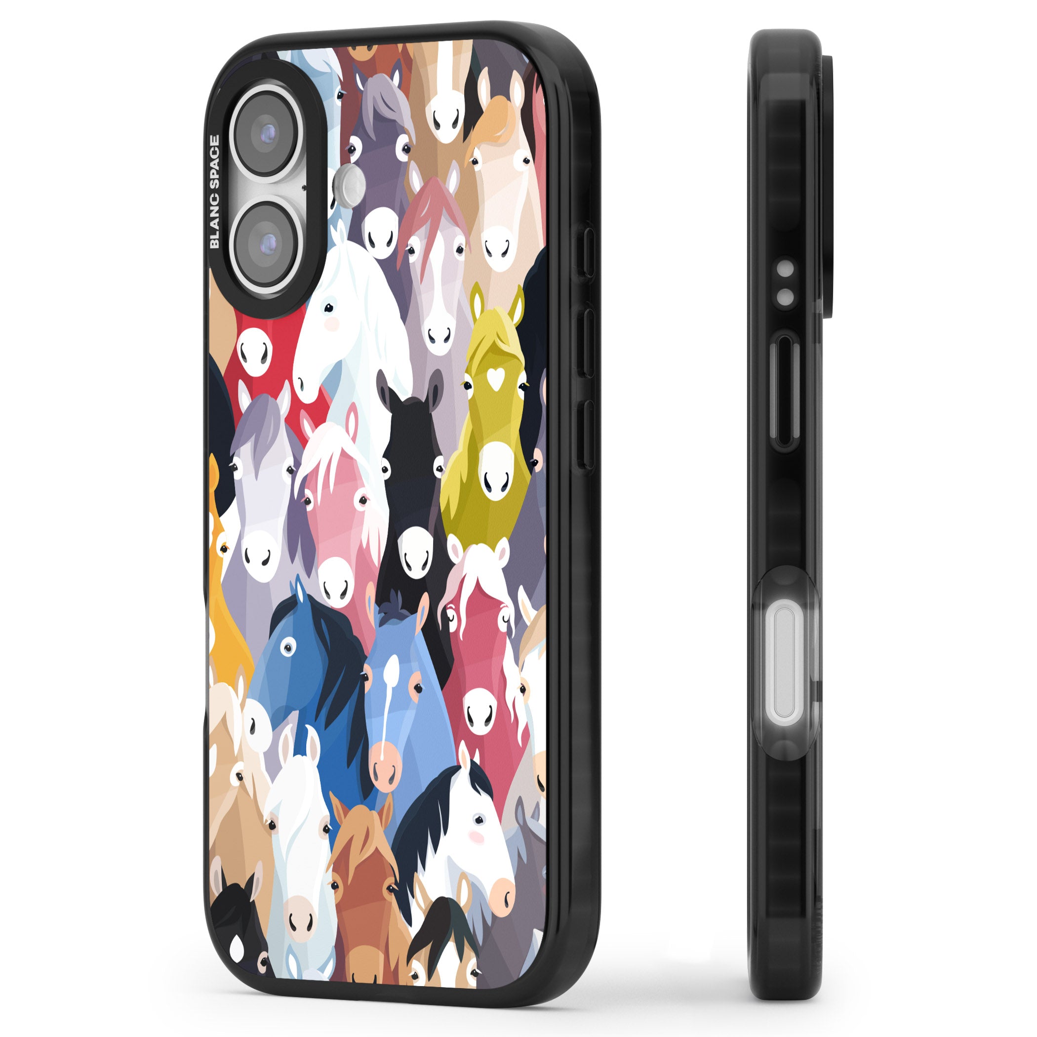 Colourful Horse Pattern iPhone 17 Impact Pro Black Phone Case Side Profile