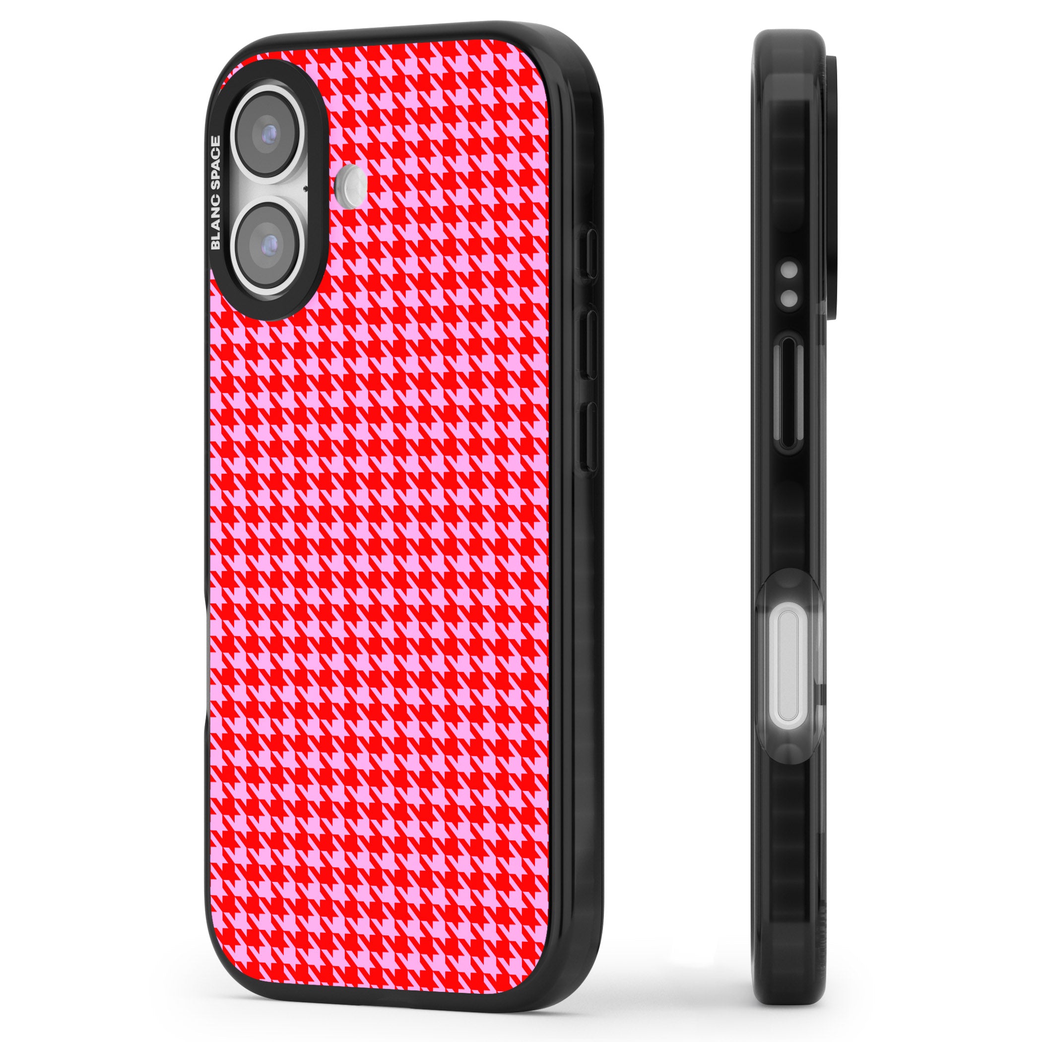 Neon Pink & Red Houndstooth iPhone 17 Impact Pro Black Phone Case Side Profile