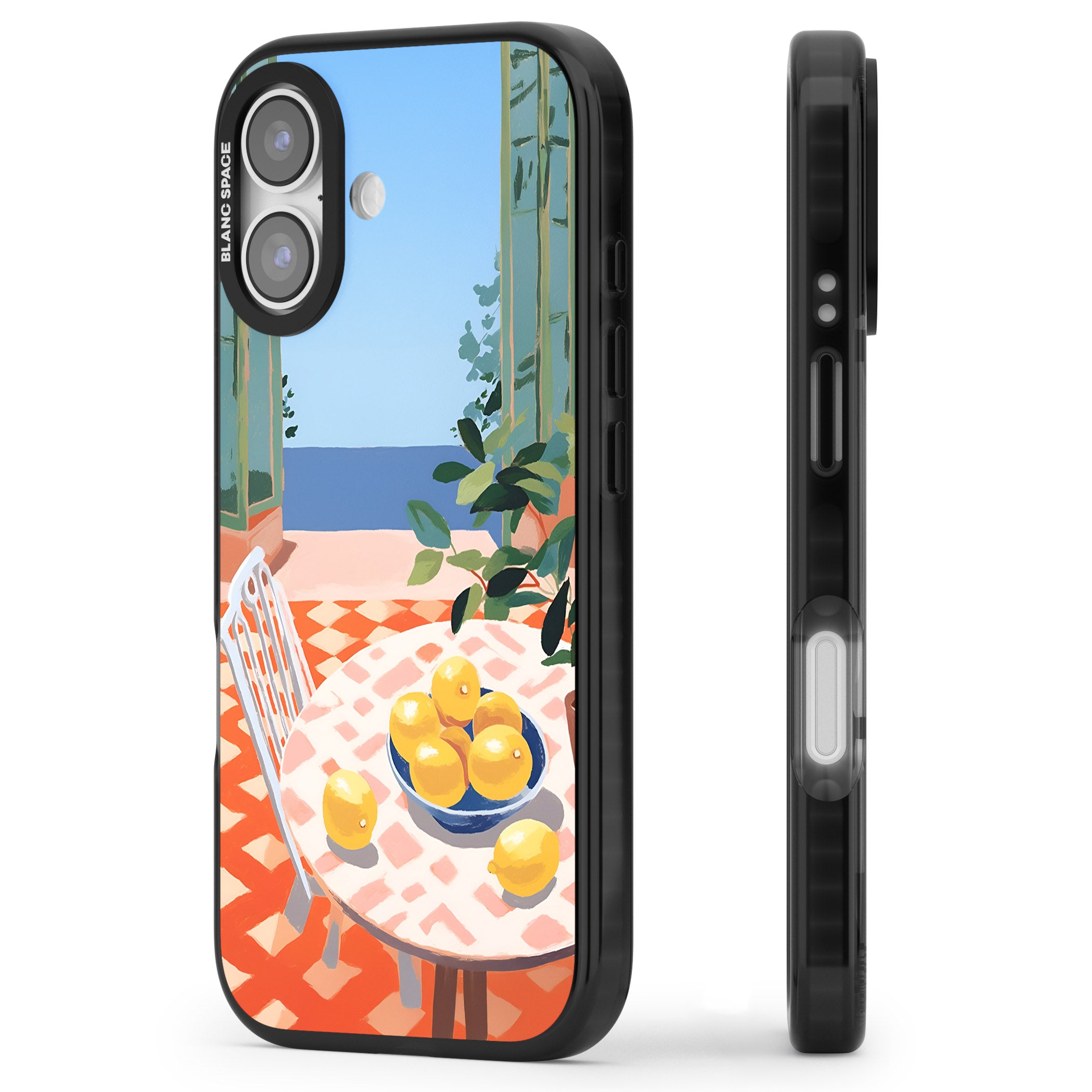 Seaside Lemons iPhone 17 Impact Pro Black Phone Case Side Profile