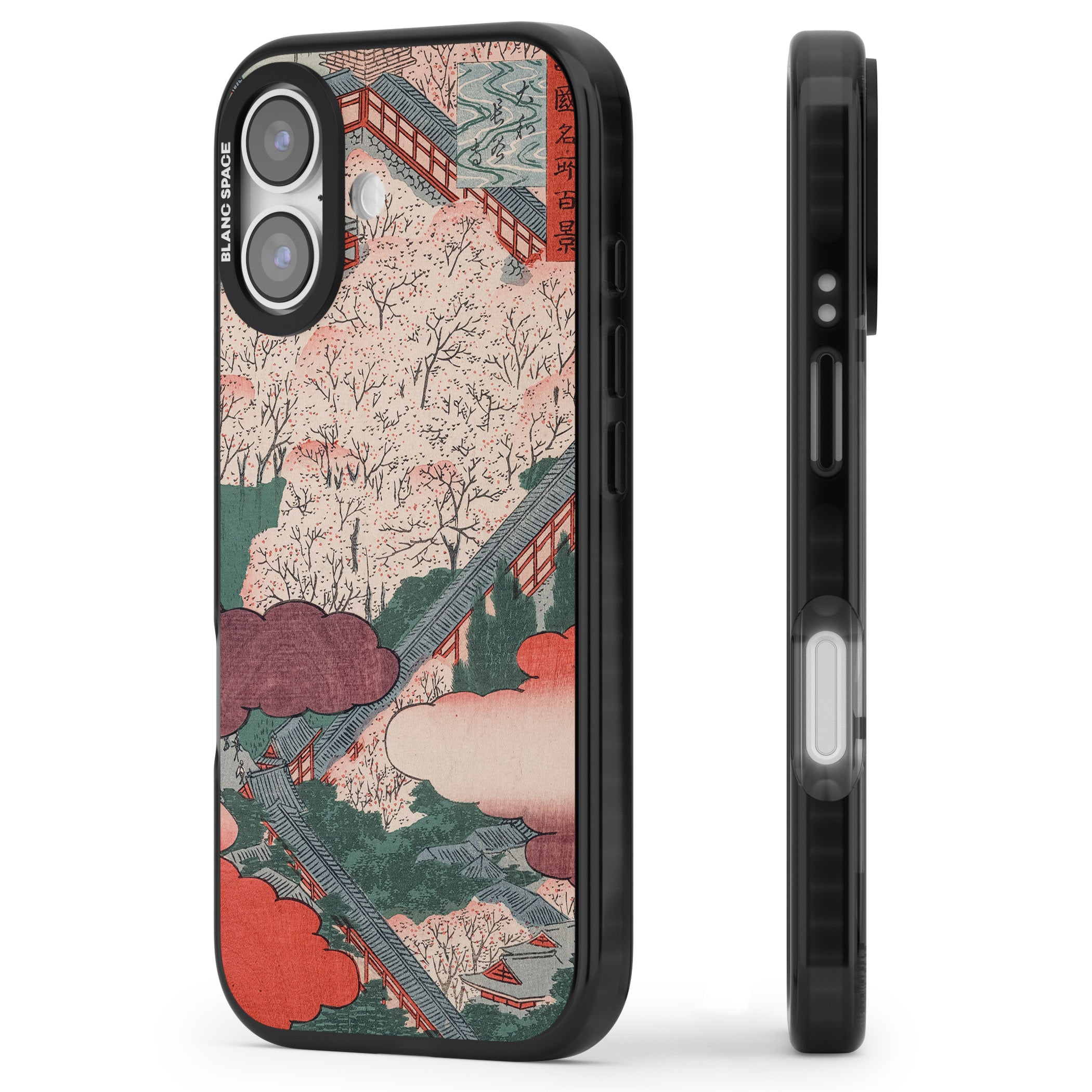 Vintage Japanese Illustrations Japanese City iPhone 17 Impact Pro Black Phone Case Side Profile