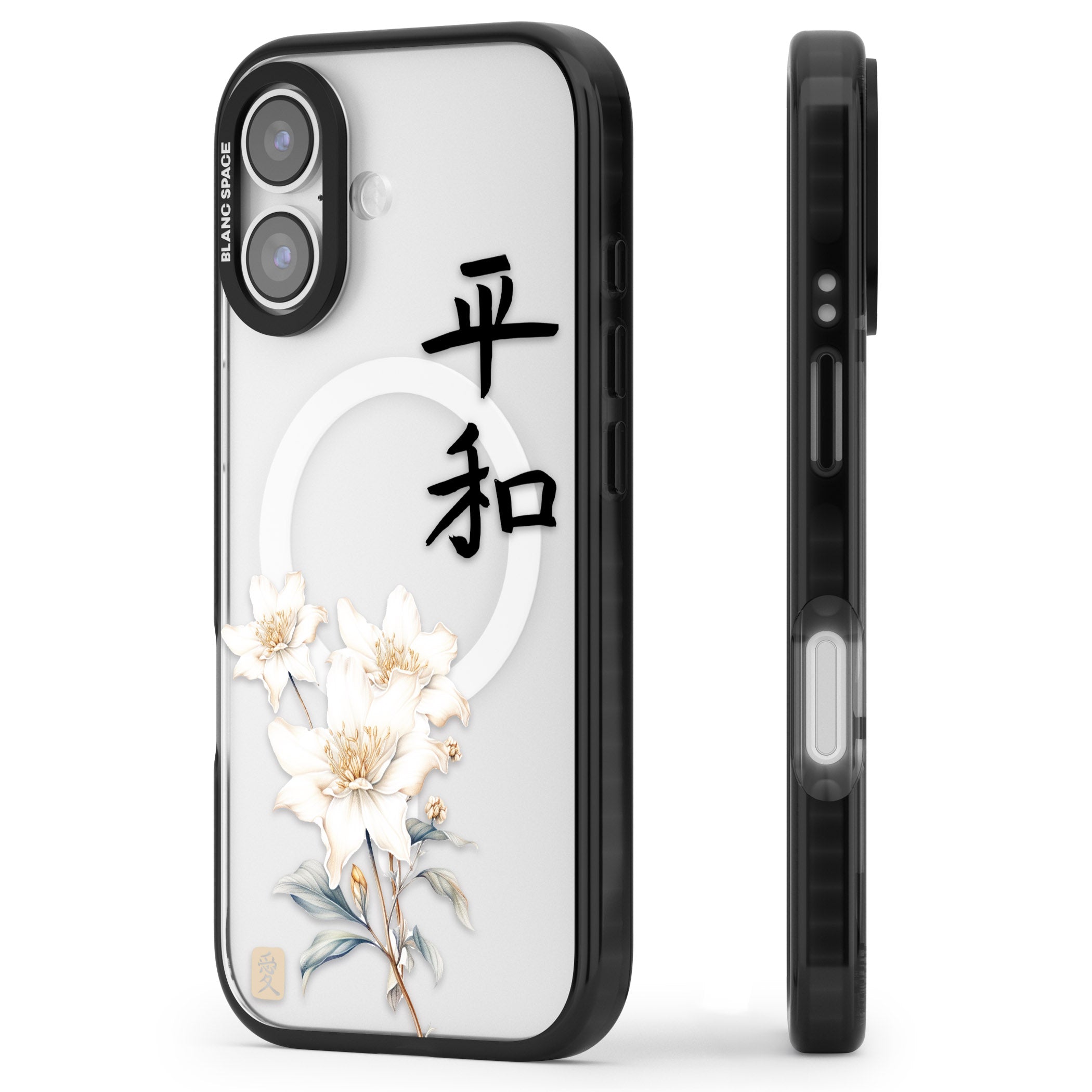 Peace And Flowers iPhone 17 Impact Pro Black Phone Case Side Profile