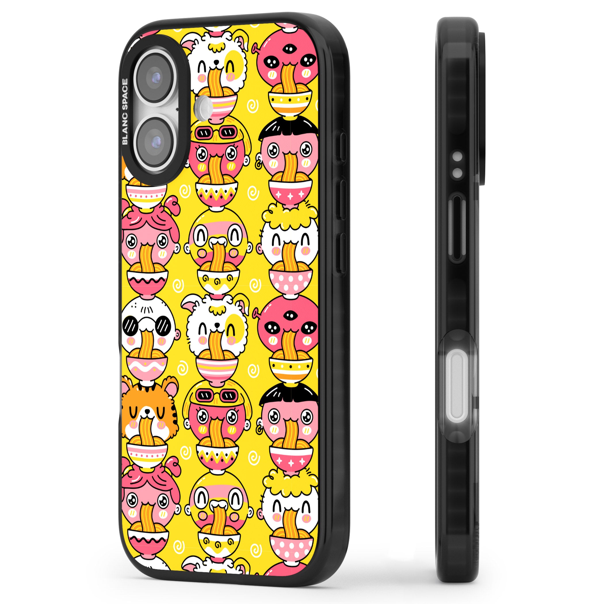 Ramen Noodle Kawaii Pattern iPhone 17 Impact Pro Black Phone Case Side Profile