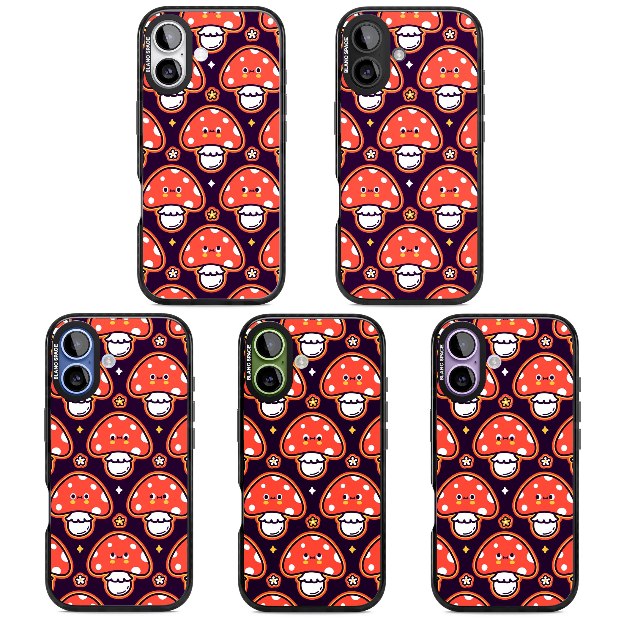 Mushroom Kawaii Pattern iPhone 17 Impact Pro Black Phone Case APT Impact Protection