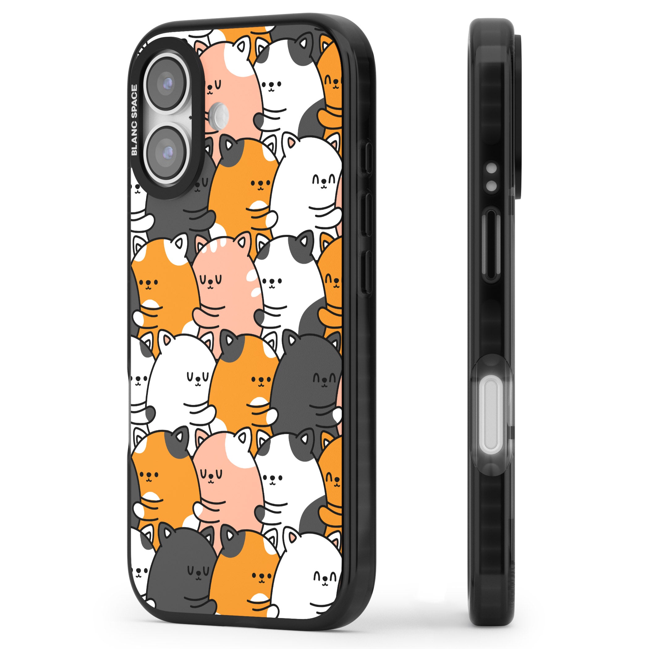 Spooning Cats Kawaii Pattern iPhone 17 Impact Pro Black Phone Case Side Profile
