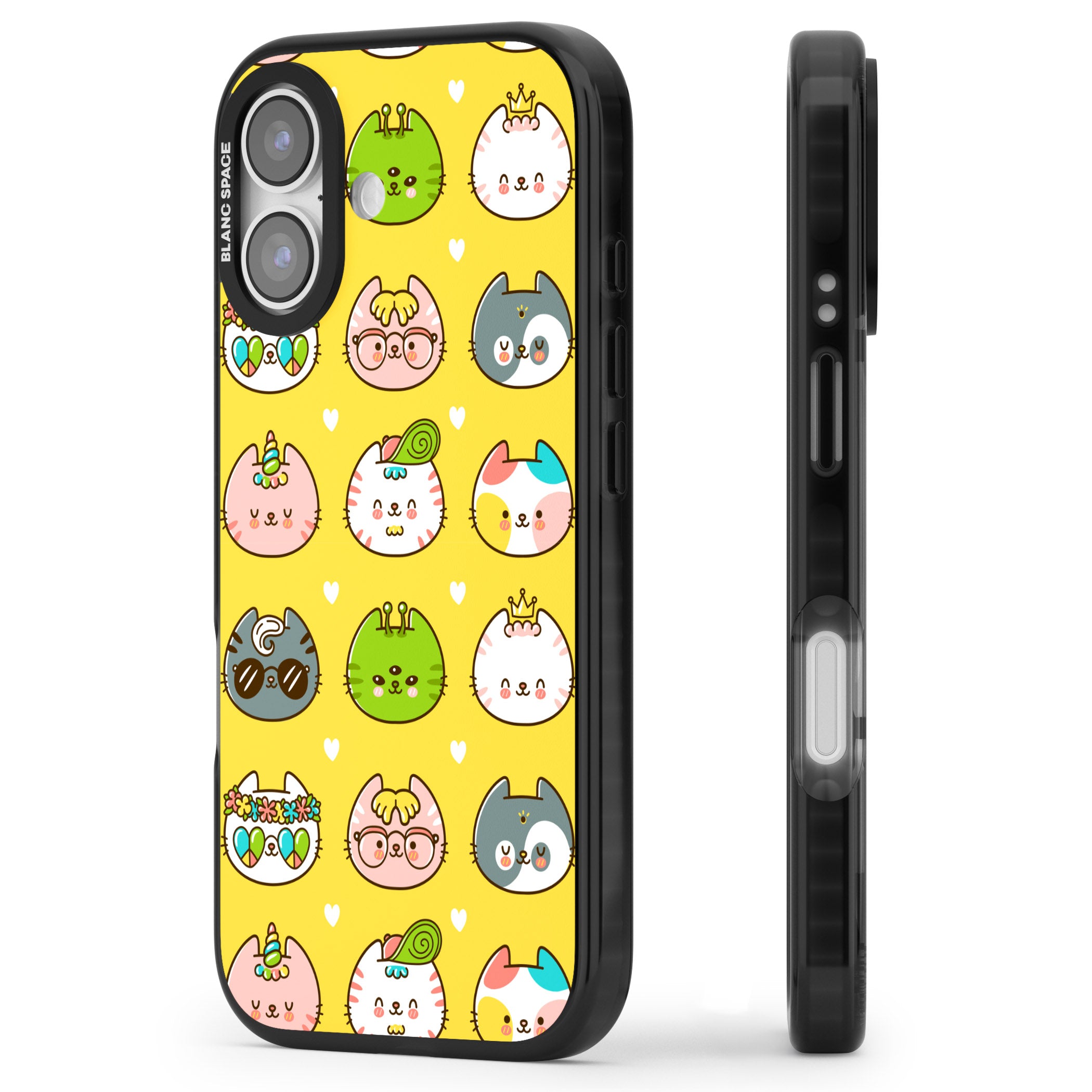 Mythical Cats Kawaii Pattern iPhone 17 Impact Pro Black Phone Case Side Profile