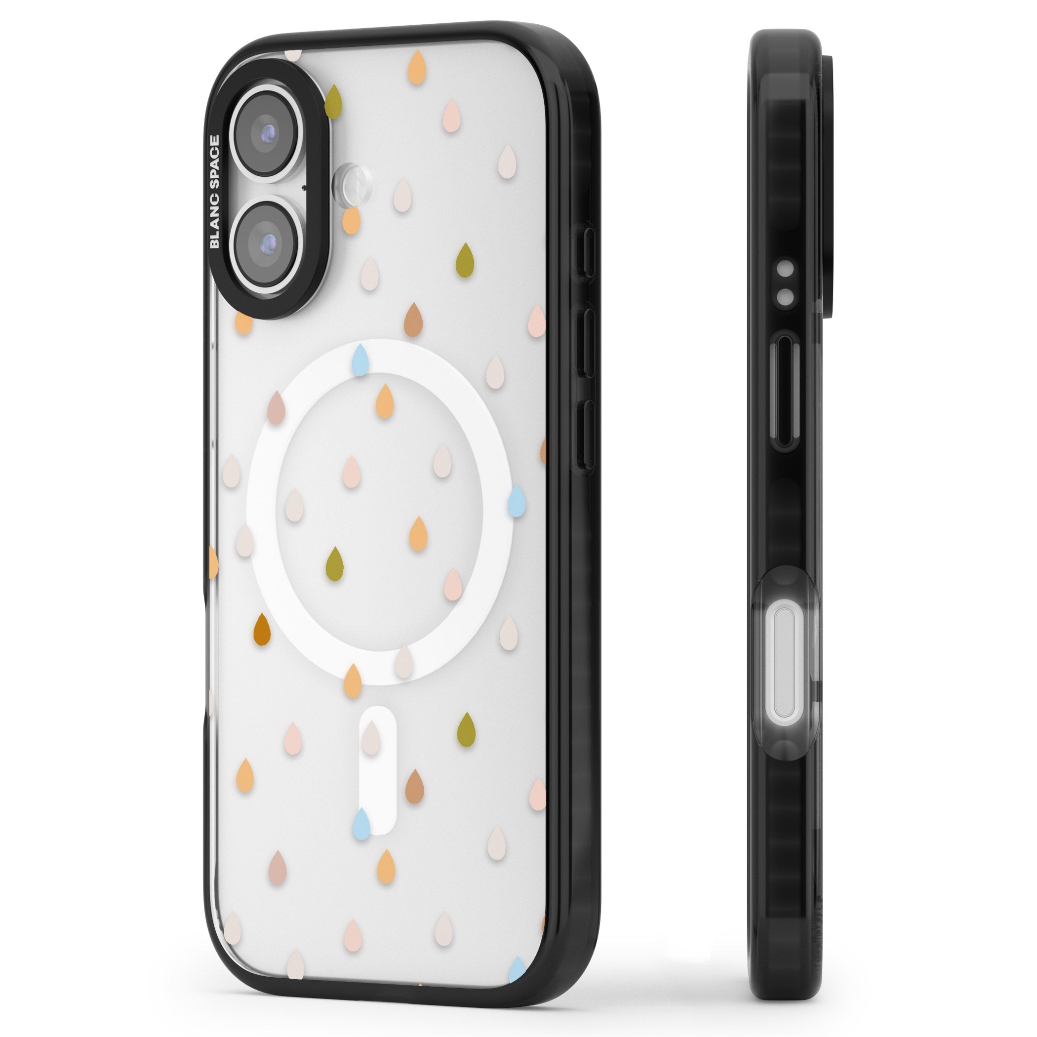 Pastel Raindrops iPhone 17 Impact Pro Black Phone Case Side Profile