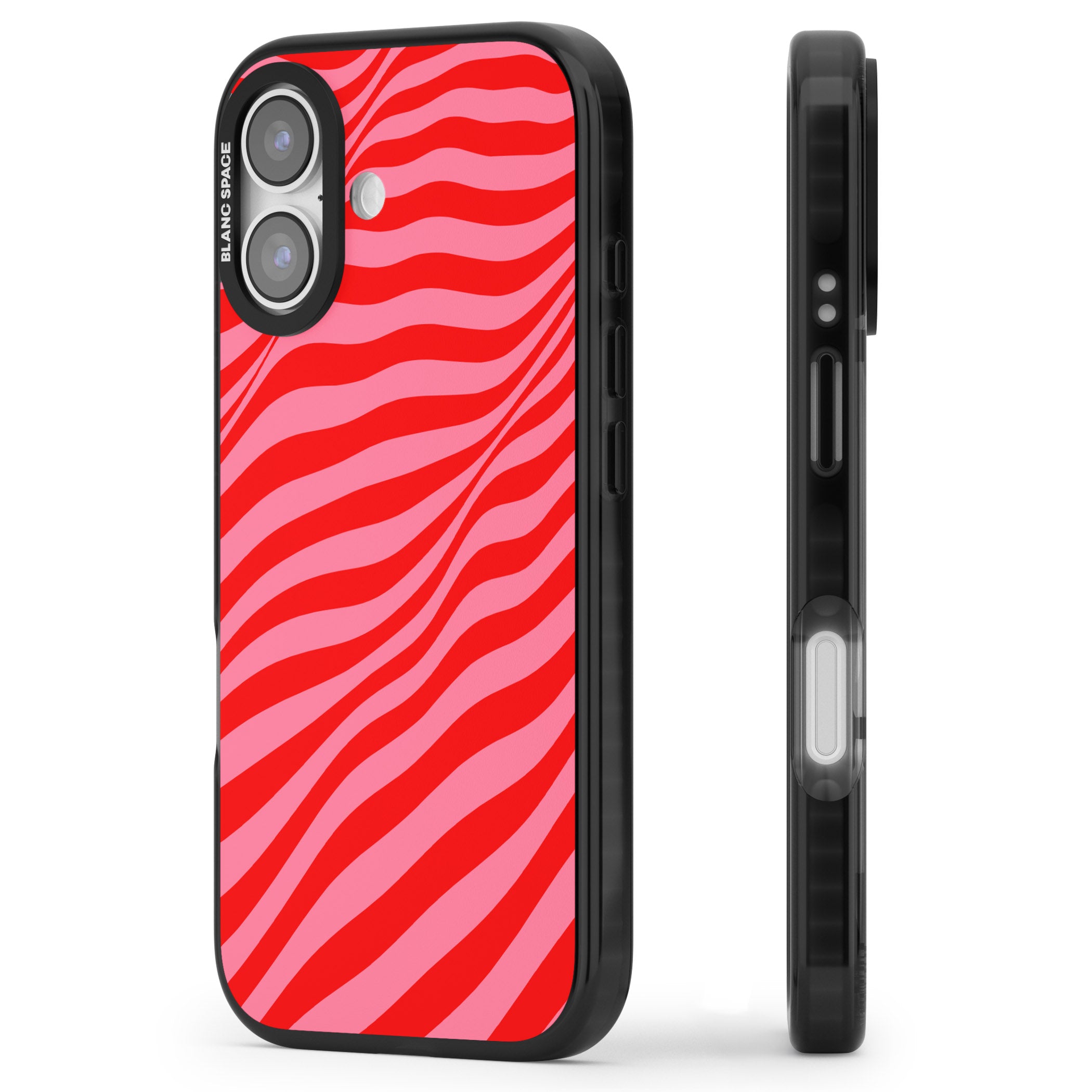 Pink & Red Distorted Line iPhone 17 Impact Pro Black Phone Case Side Profile