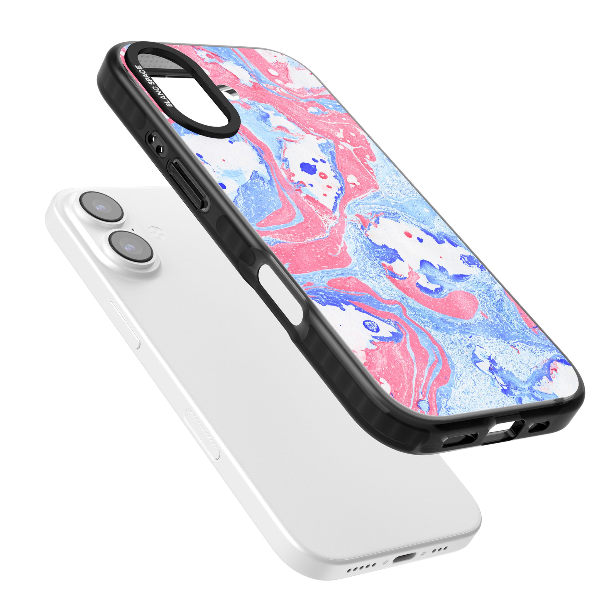Pink, Blue & White Marbled Paper Pattern iPhone 17 Impact Pro Black Phone Case Colours