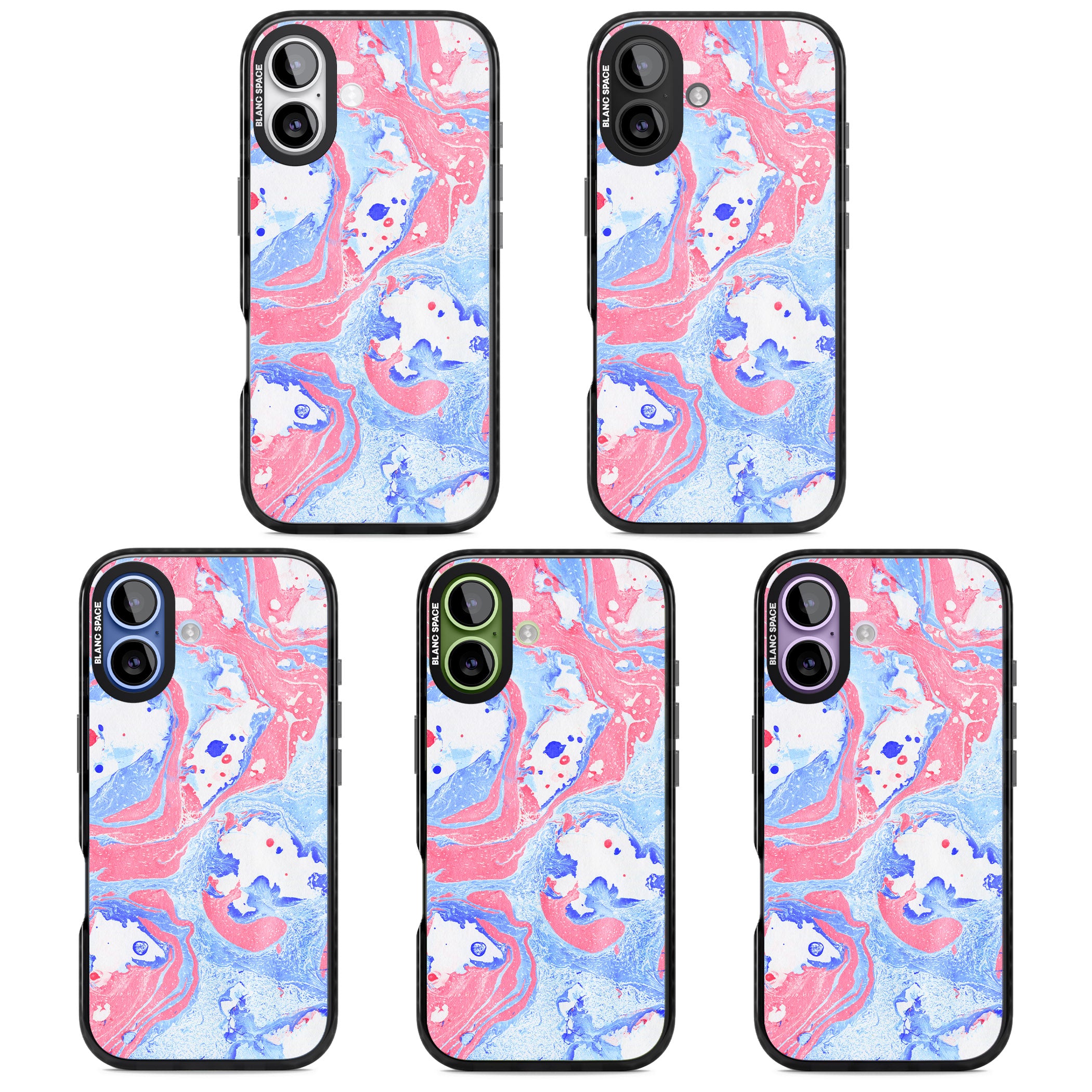 Pink, Blue & White Marbled Paper Pattern iPhone 17 Impact Pro Black Phone Case APT Impact Protection