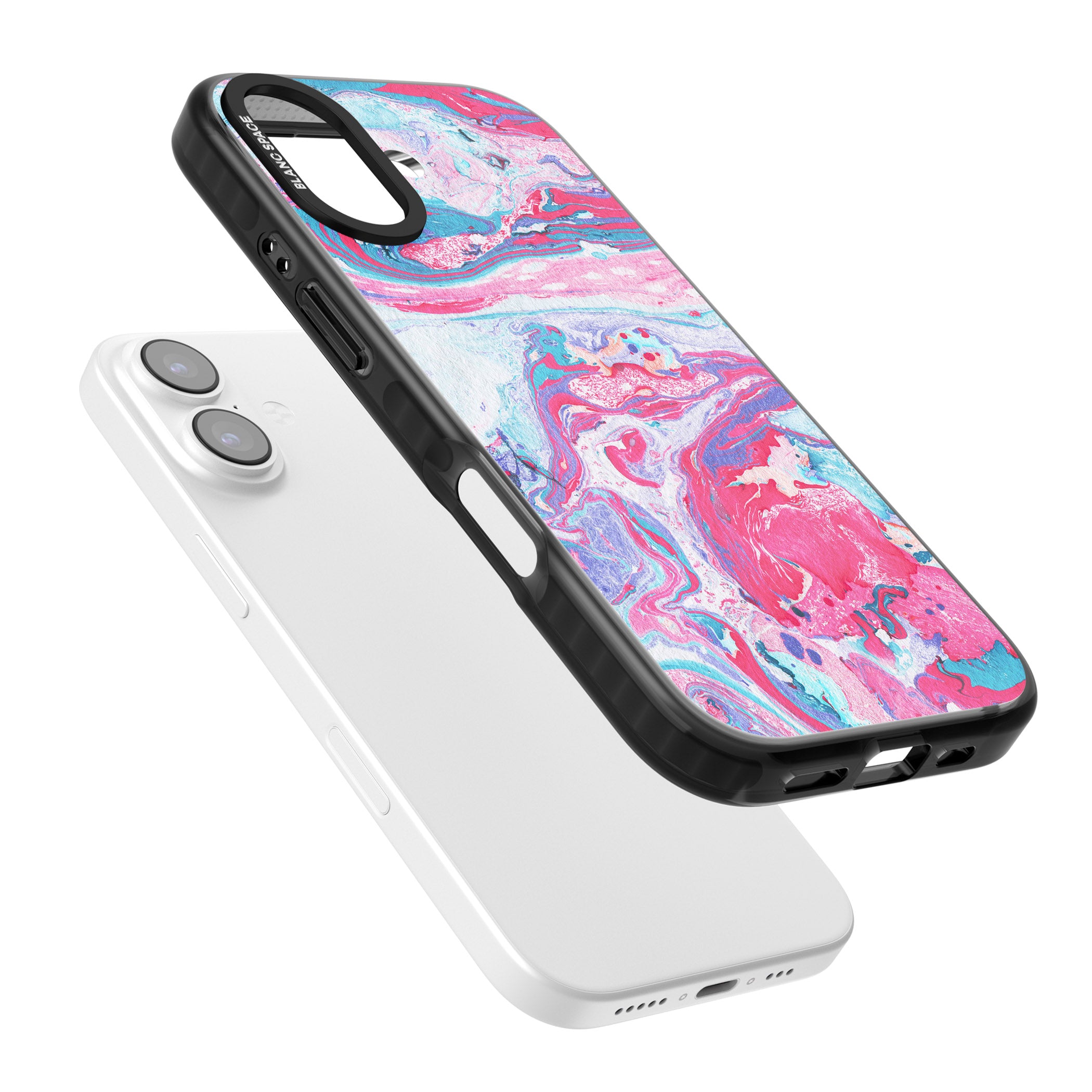 Pink, Blue & Purple Marbled Paper Pattern iPhone 17 Impact Pro Black Phone Case Colours