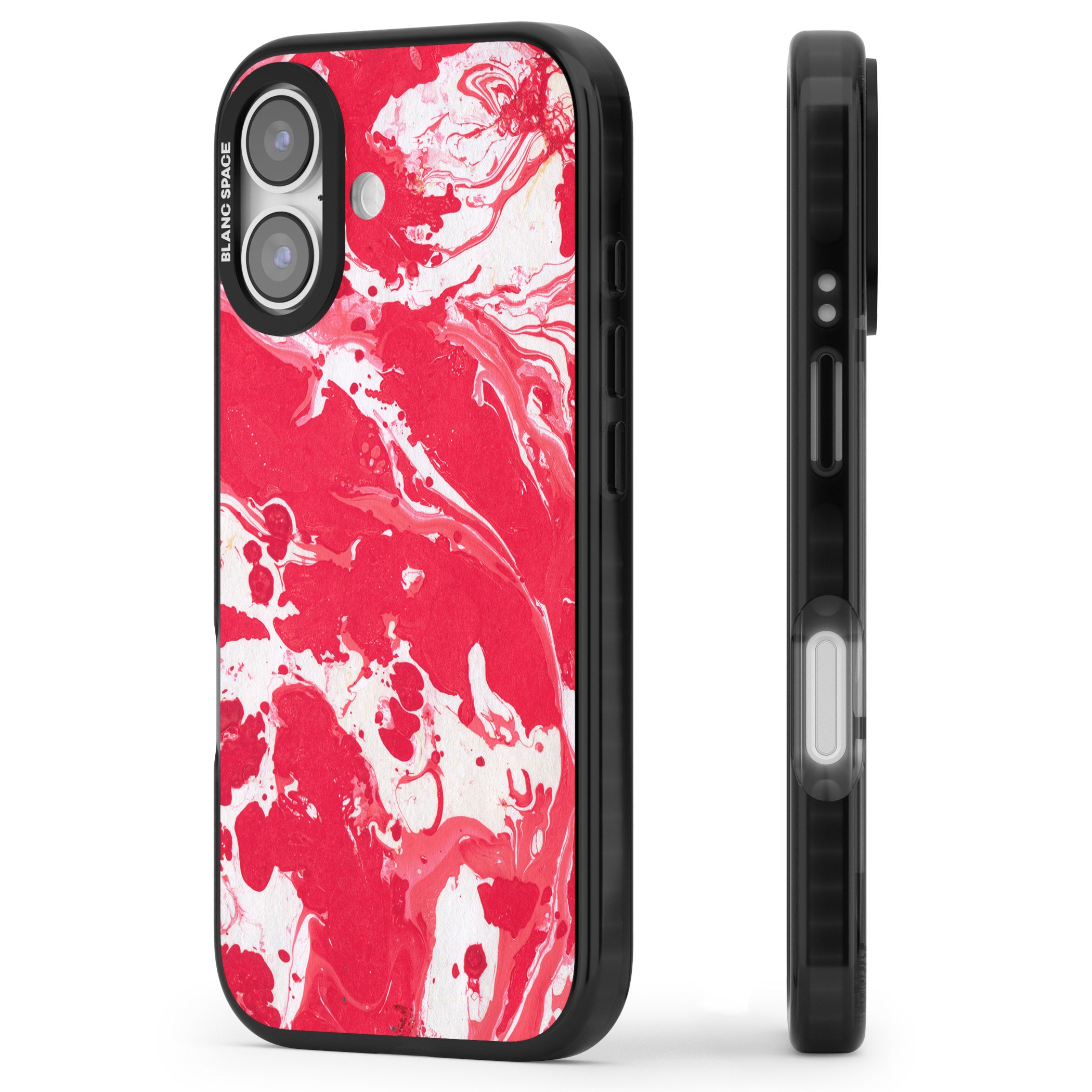 Red & White Marbled iPhone 17 Impact Pro Black Phone Case Side Profile